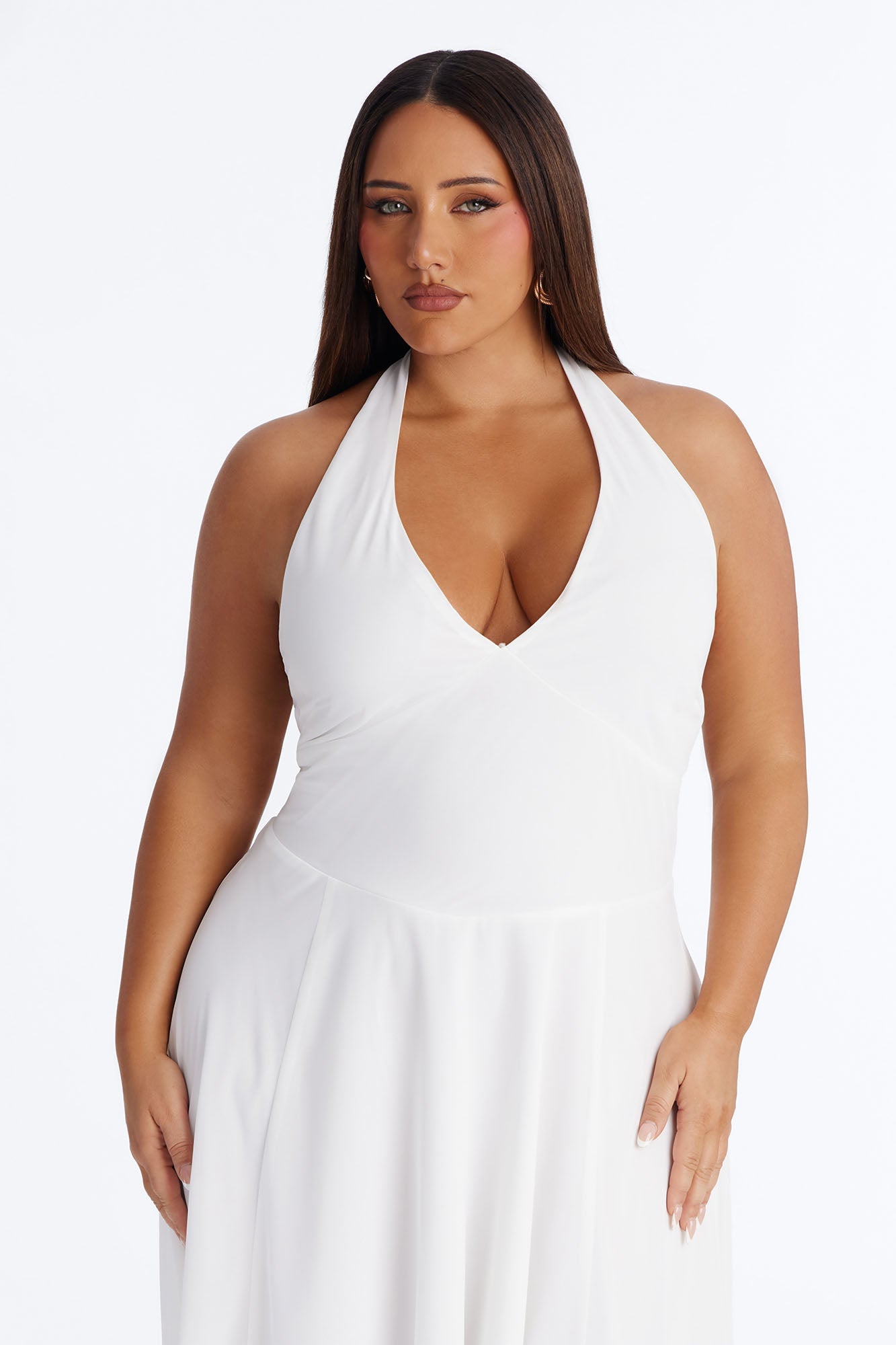 Holland Halter Chiffon Midi Dress - White Fashion Nova