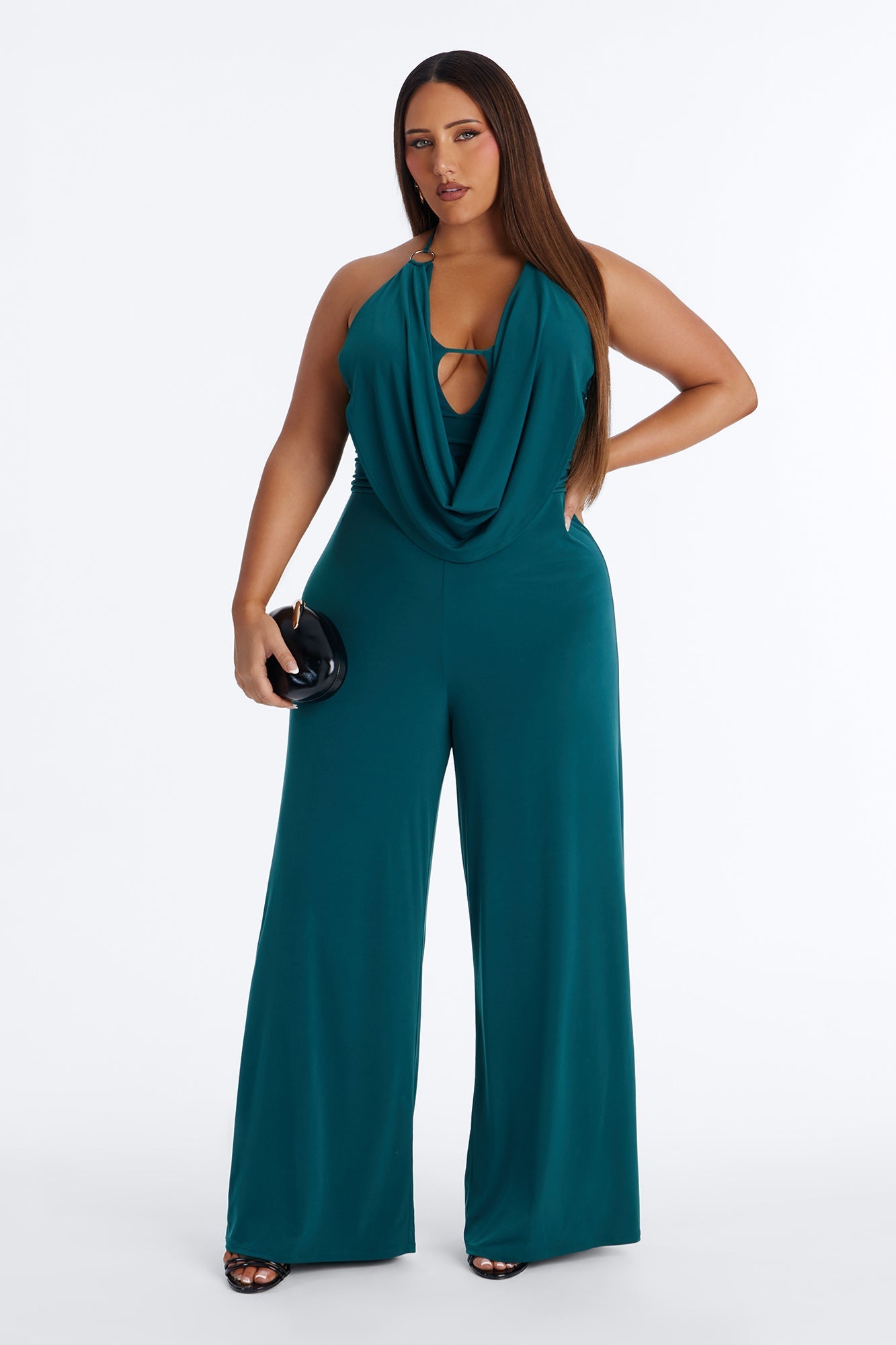 Shana Cowl Halter Wide Leg Jumpsuit - Green Fashion Nova