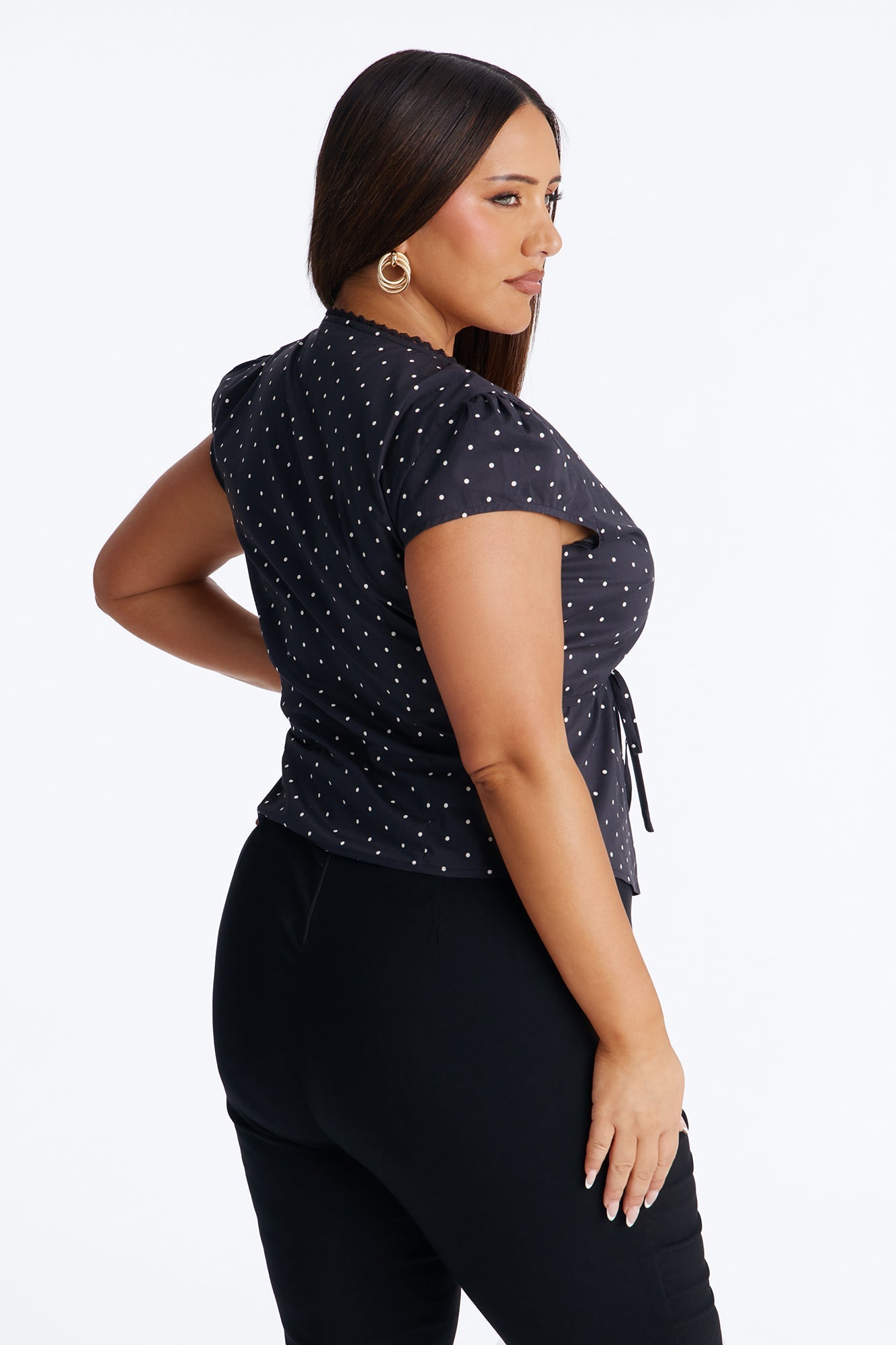 Adeline Surplice Neck Polka Dot Top - Black/combo Fashion Nova