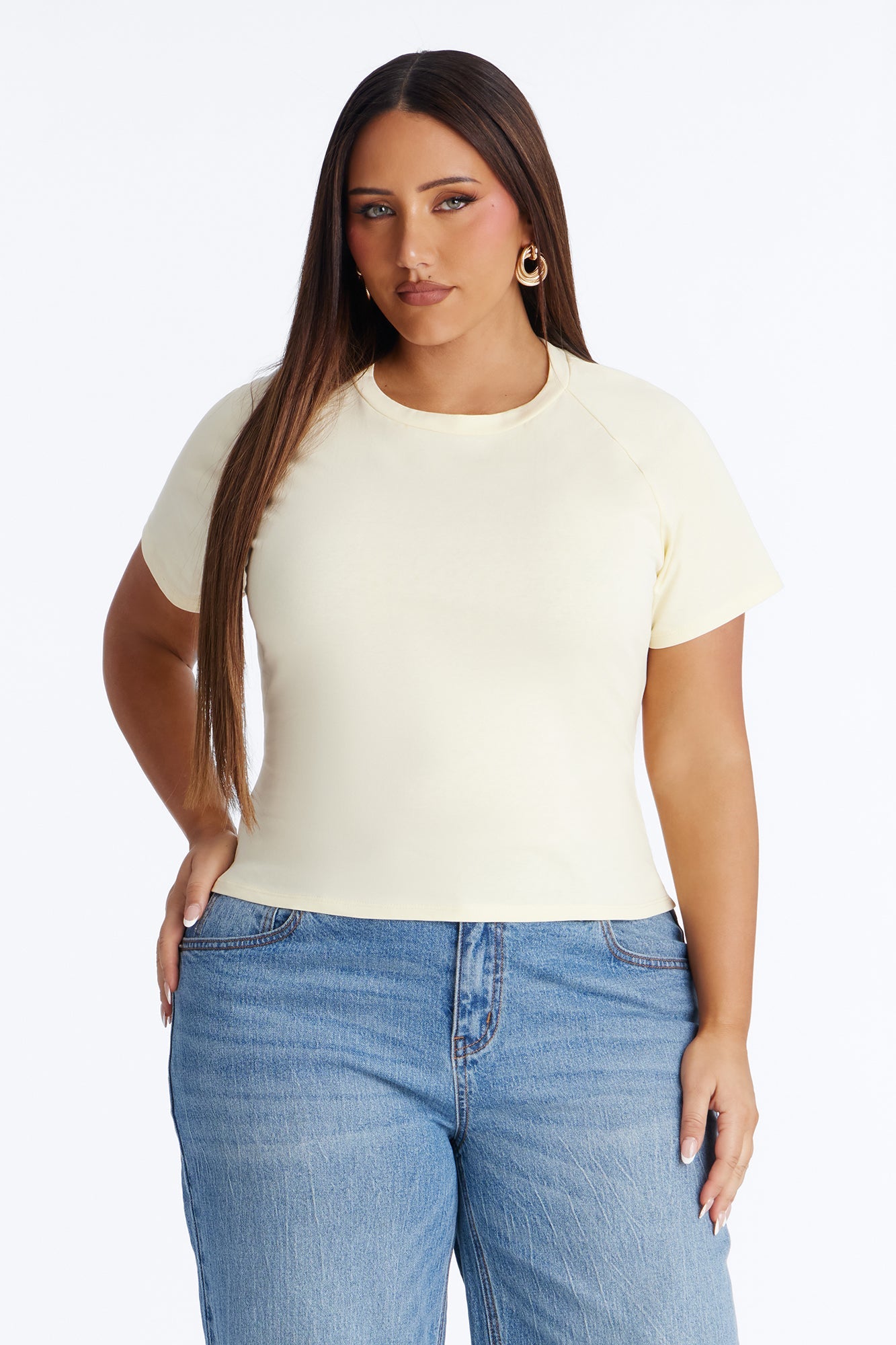 Lowkey Snatched Lace Up Short Sleeve Tee - Butter Yellow