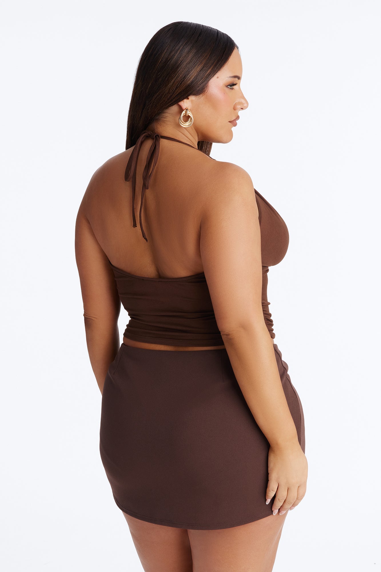 Party All Night Fringe Cowl Neck Halter Top - Chocolate Fashion Nova