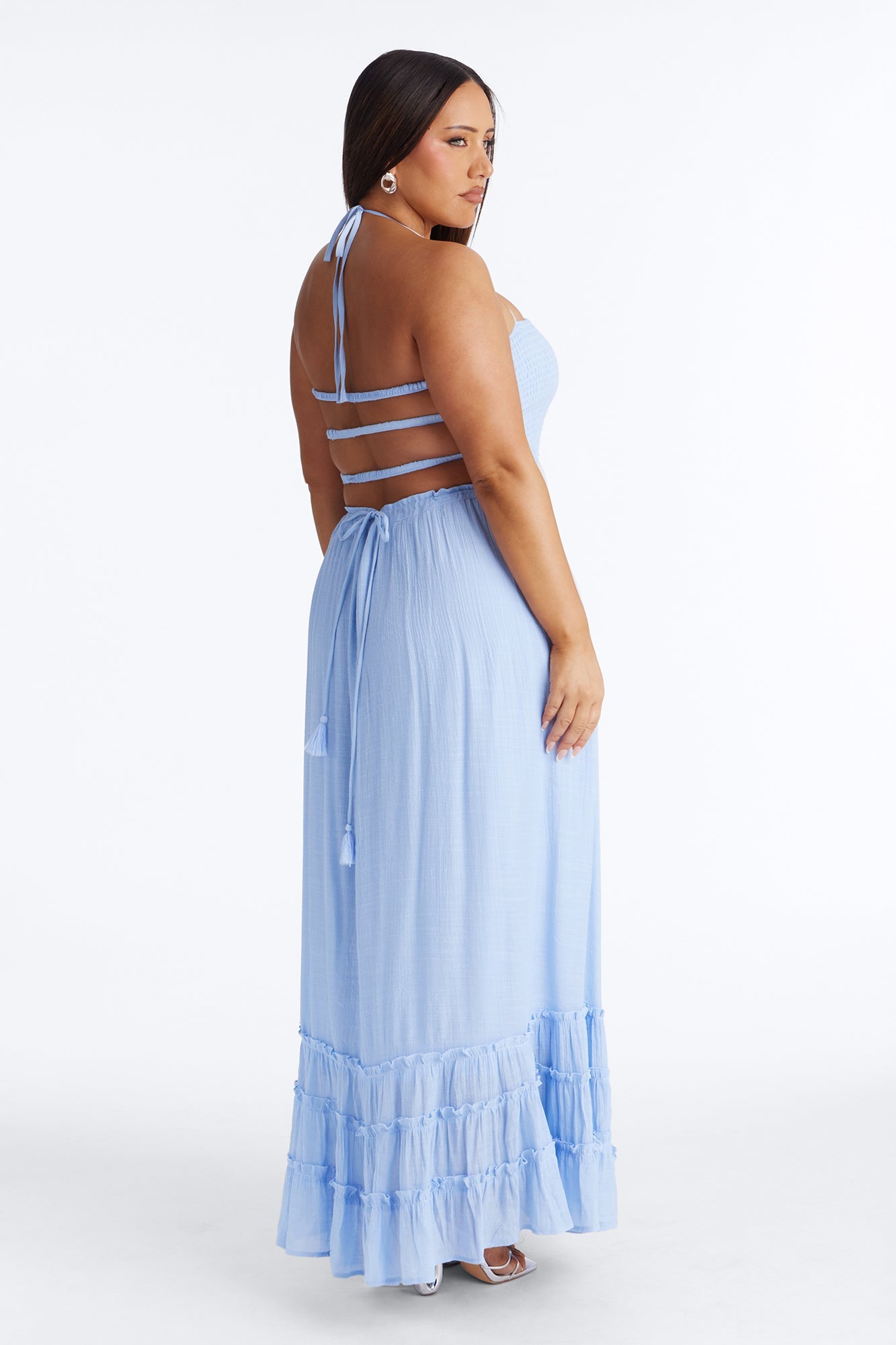Eden Smocked Linen Maxi Dress - Light Blue