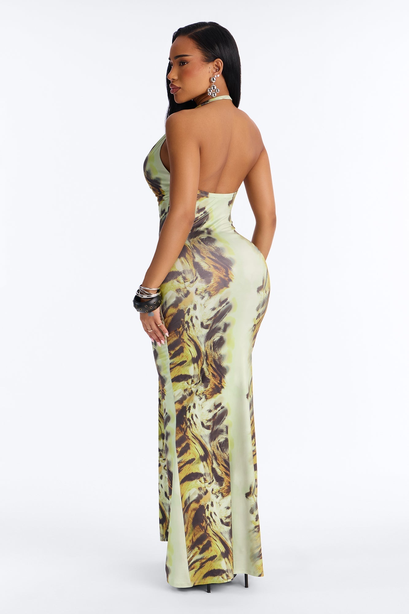 Vivienne Draped Backless Maxi Dress - Green/combo Fashion Nova