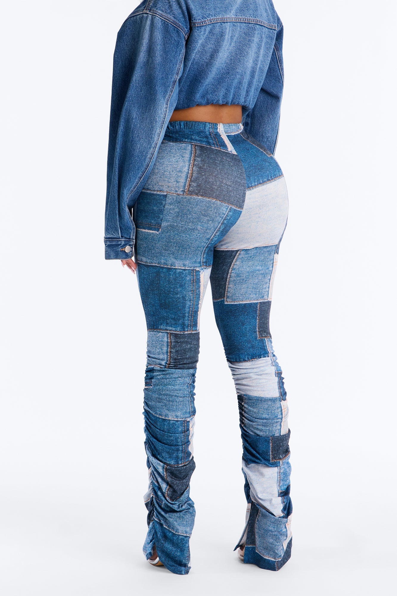 Denim Print Stacked Skinny Pant - Blue/combo Fashion Nova