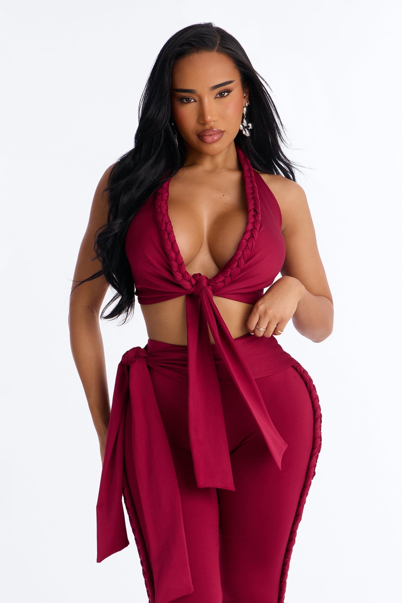 Crissa Halter Capri Pant Set - Red Fashion Nova