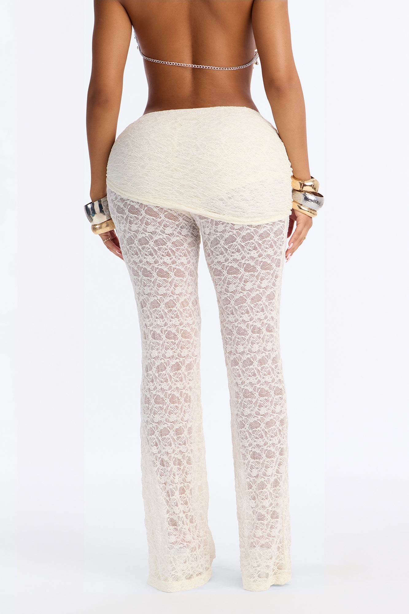 Katerina Sheer Lace Skirted Pant 33″ - Ivory Fashion Nova