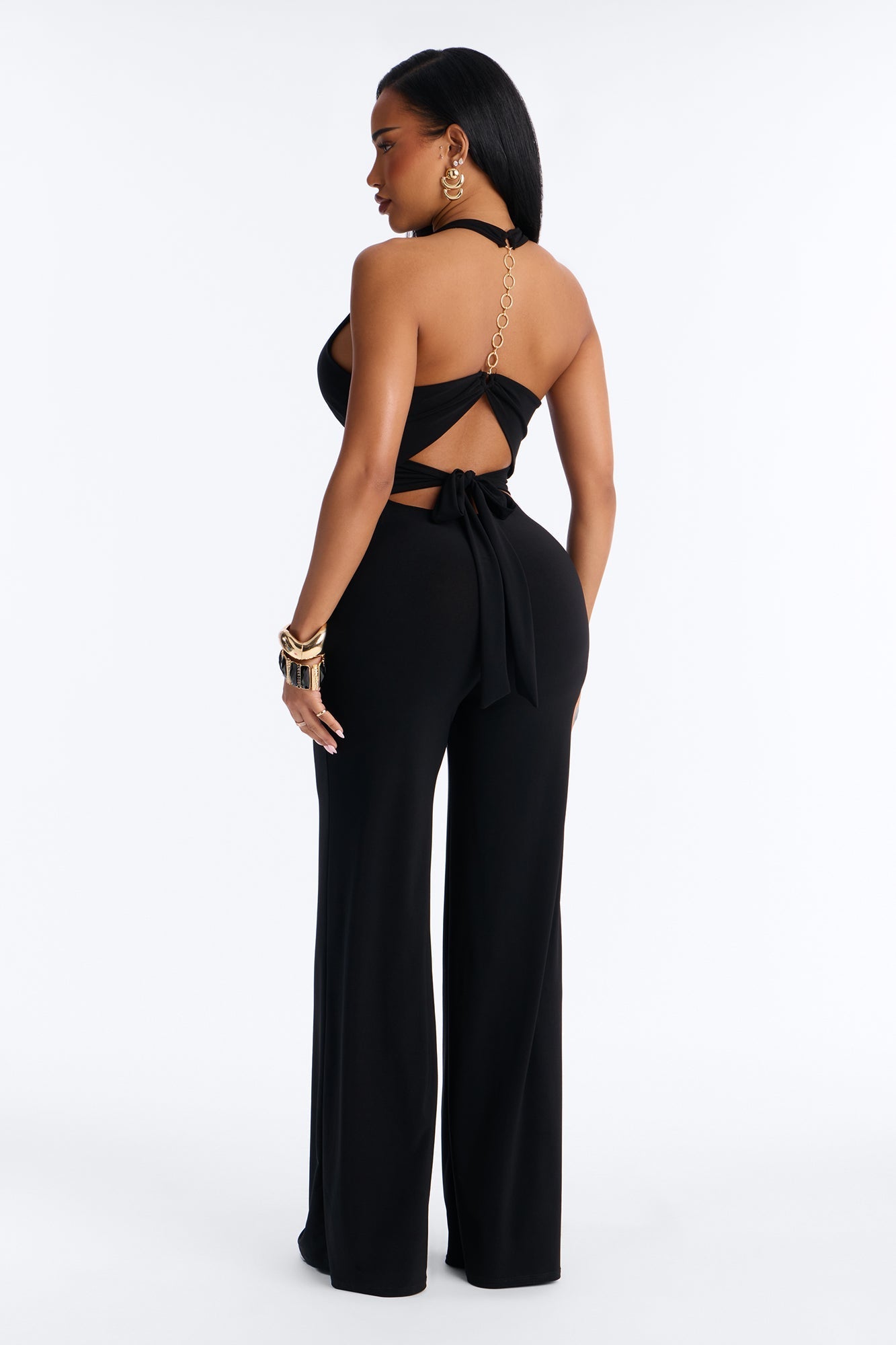 Kenna Halter Chain Jumpsuit - Black Fashion Nova