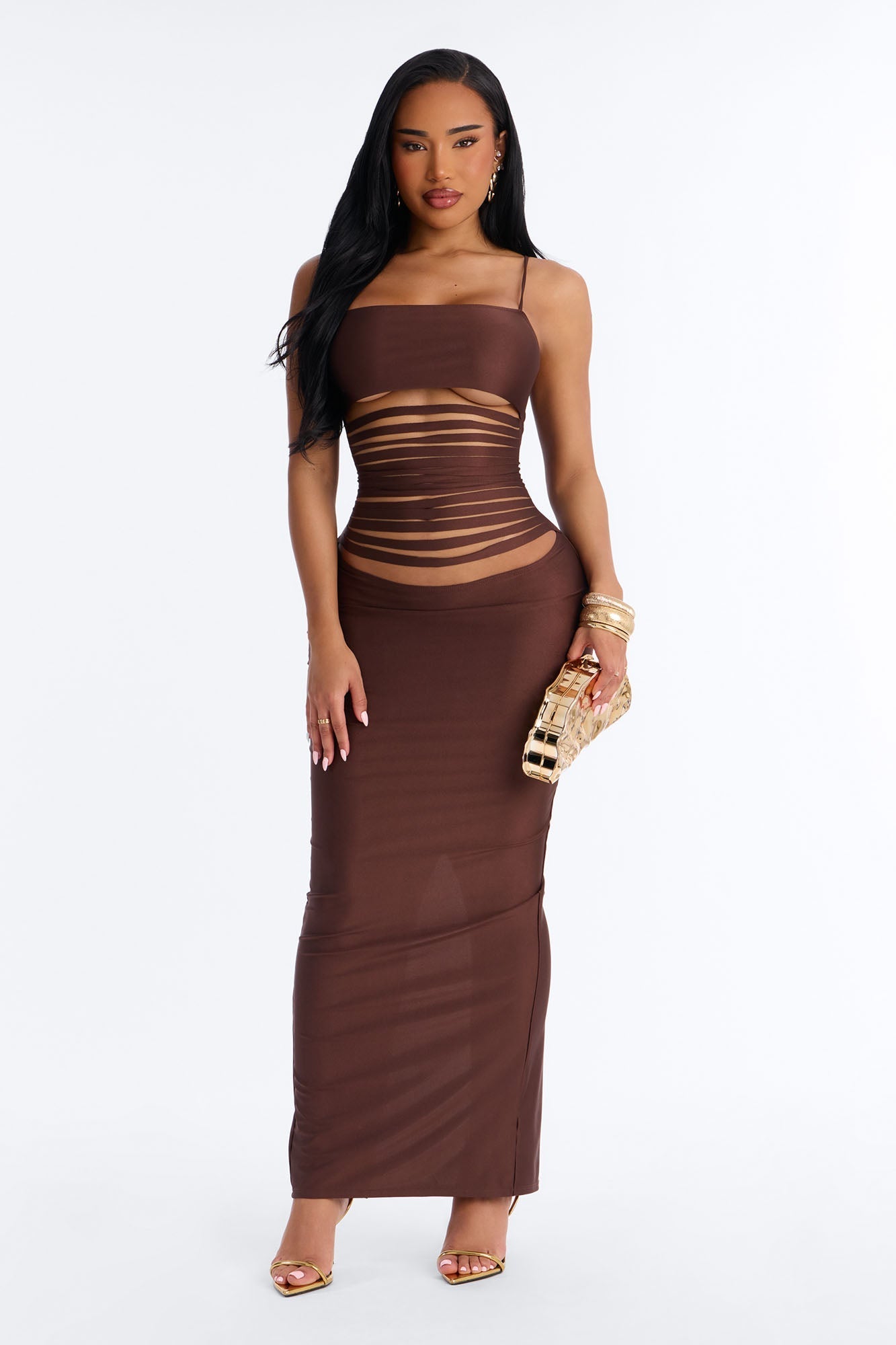 Afterglow Strappy Maxi Dress - Brown Fashion Nova