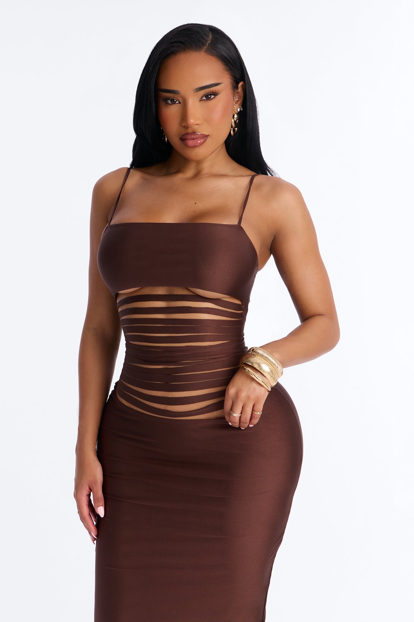 Afterglow Strappy Maxi Dress - Brown Fashion Nova