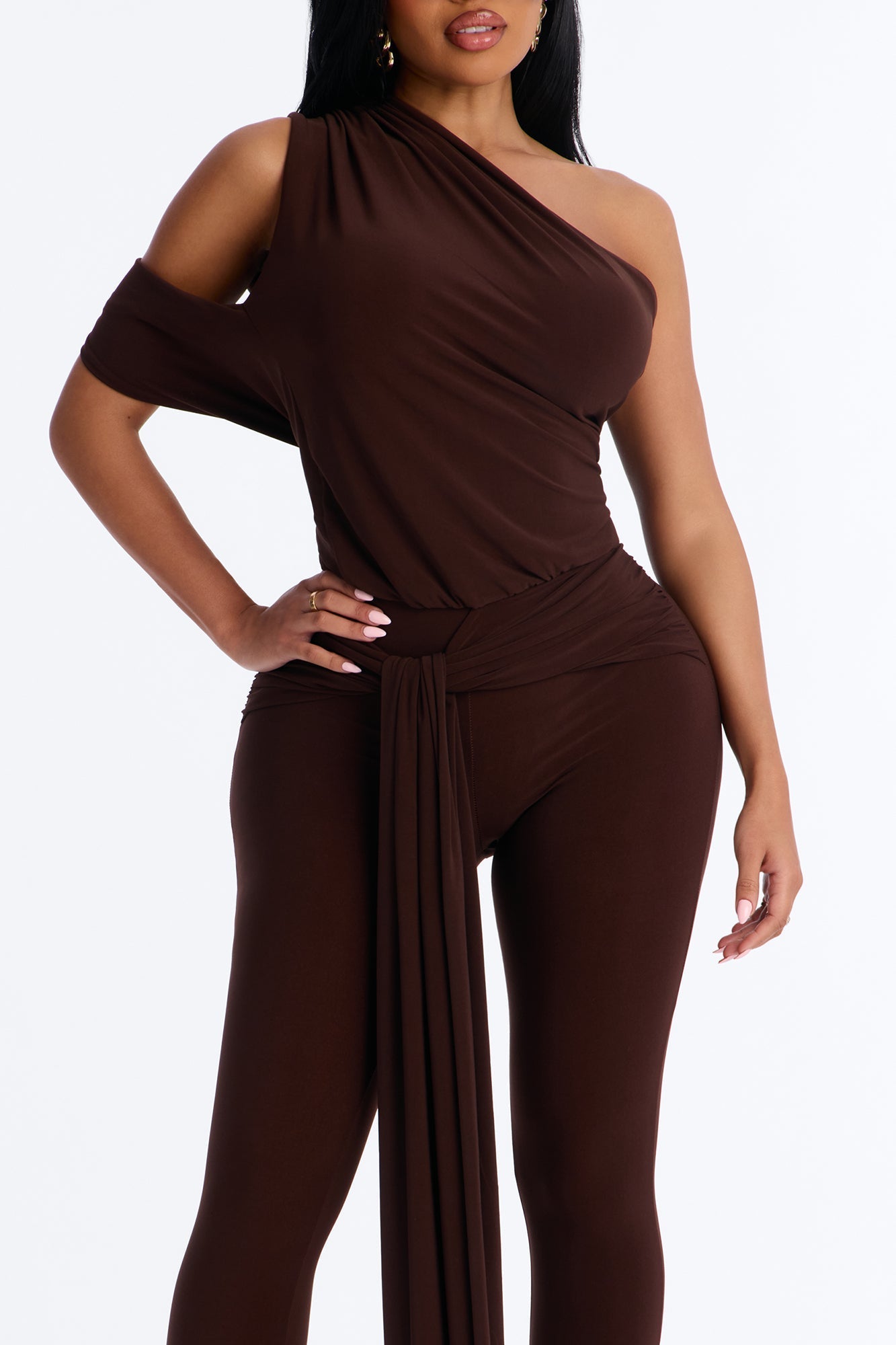 Shana Draped Catsuit - Chocolate Fashion Nova