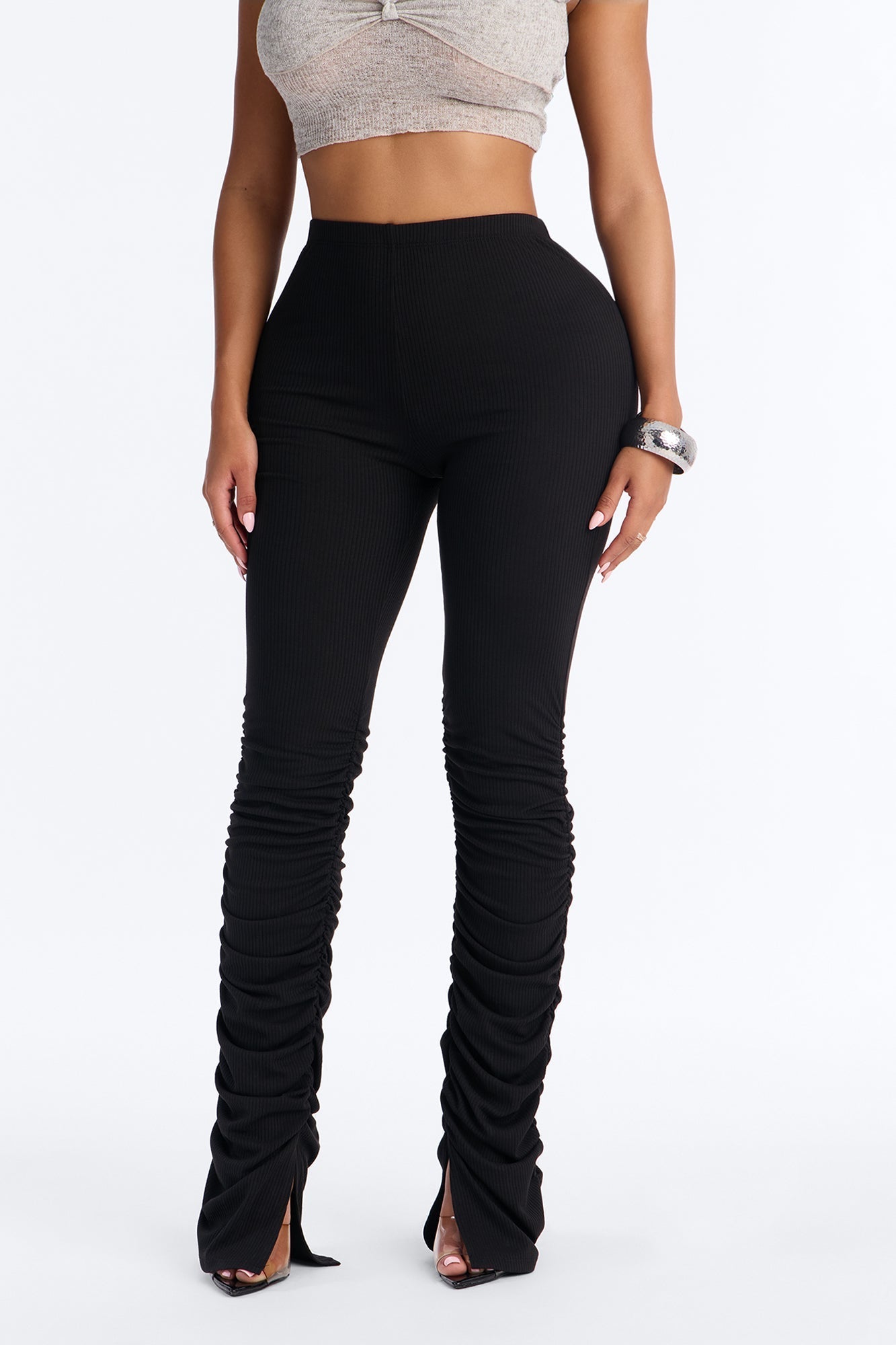 Georgia High Rise Ribbed Stacked Legging - Black Fashion Nova