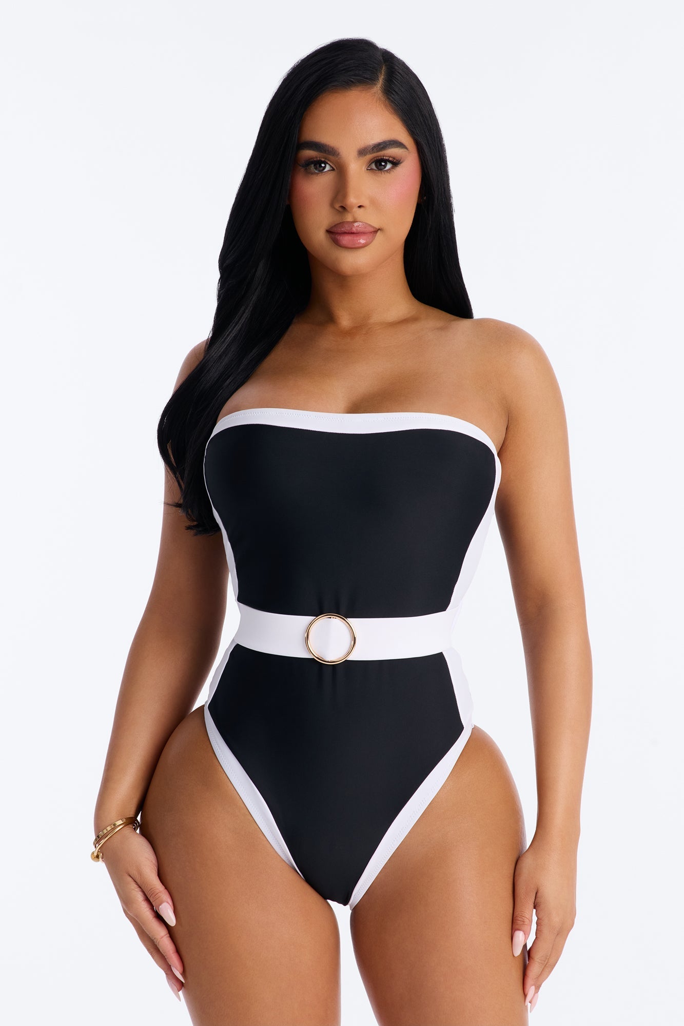 Sunny Days Colorblock Hardware Strapless 1 Piece Swimsuit - Black/White Fashion Nova