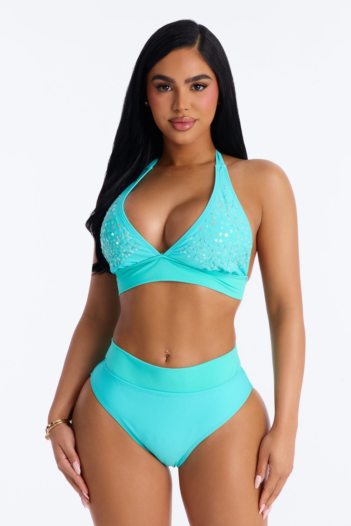 Jayla Sequin 2 Piece Bikini - Turquoise Fashion Nova
