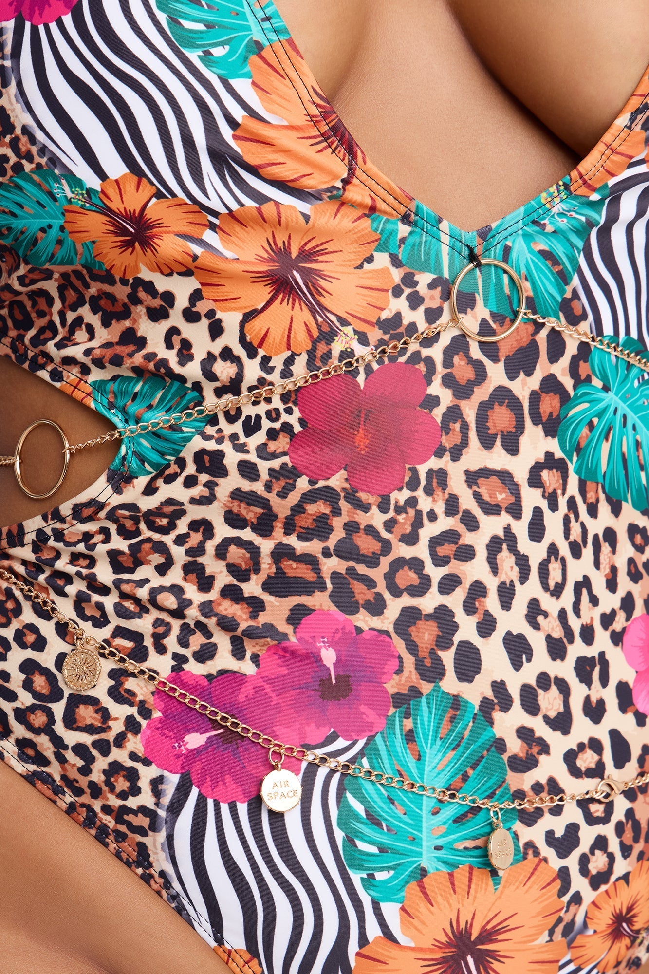 Kira Floral Leopard Scoop 1 Piece Swimsuit - Brown/combo Fashion Nova