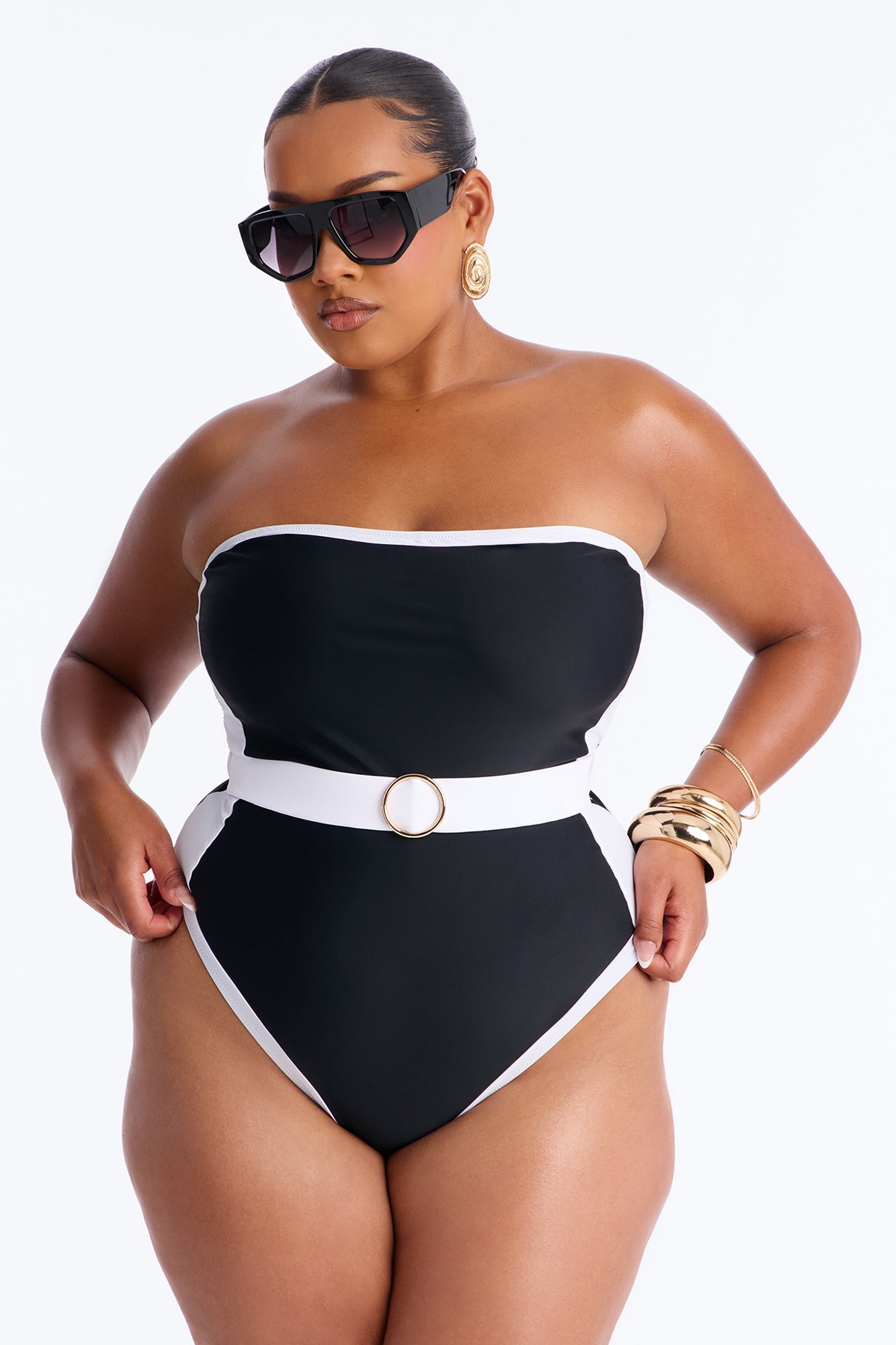 Sunny Days Colorblock Hardware Strapless 1 Piece Swimsuit - Black/White Fashion Nova