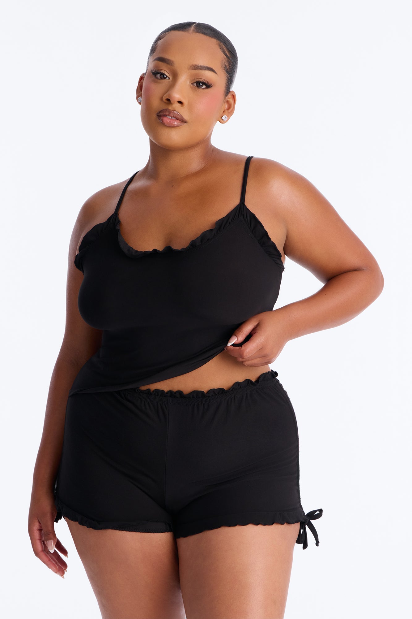 Kiss Goodnight Ruched Cami PJ Short Set - Black