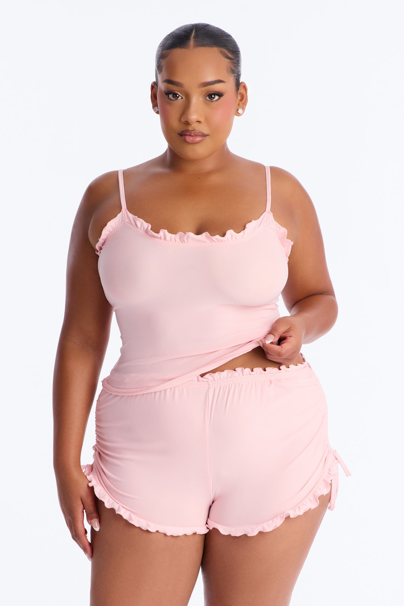 Kiss Goodnight Ruched Cami PJ Short Set - Pink