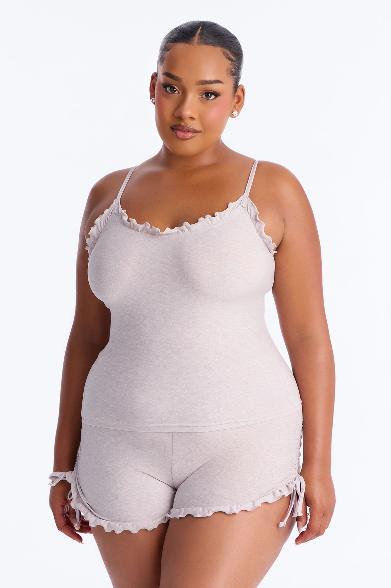 Kiss Goodnight Ruched Cami PJ Short Set - Heather Grey