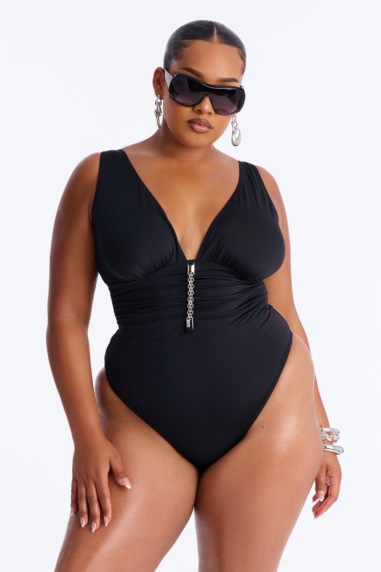 Shore Walks Ruching Hardware 1 Piece Swimsuit - Black Fashion Nova