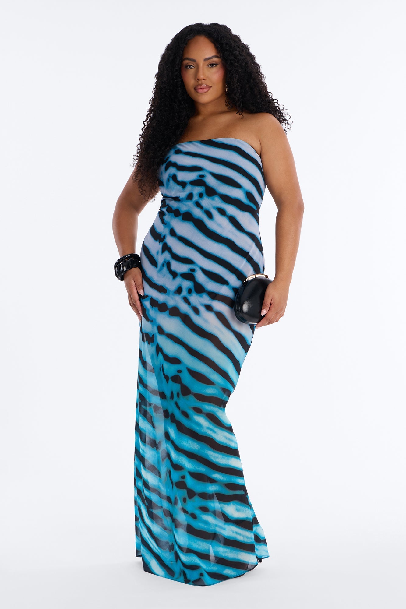 Brianna Strapless Chiffon Maxi Dress - Blue/combo Fashion Nova