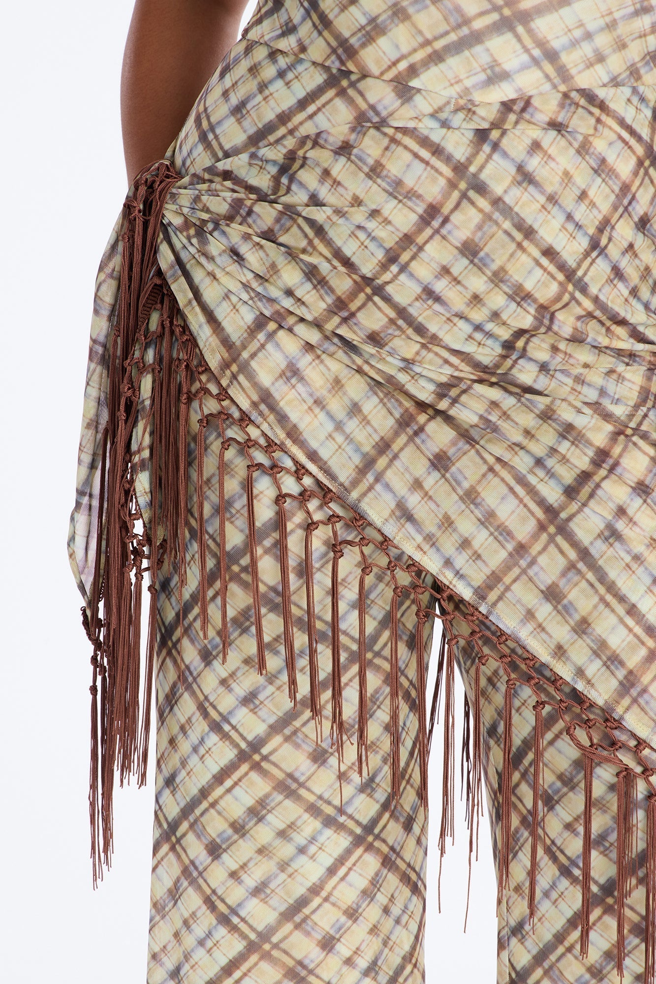 Ava Mesh Plaid Waist Scarf Jumpsuit - Brown Fashion Nova