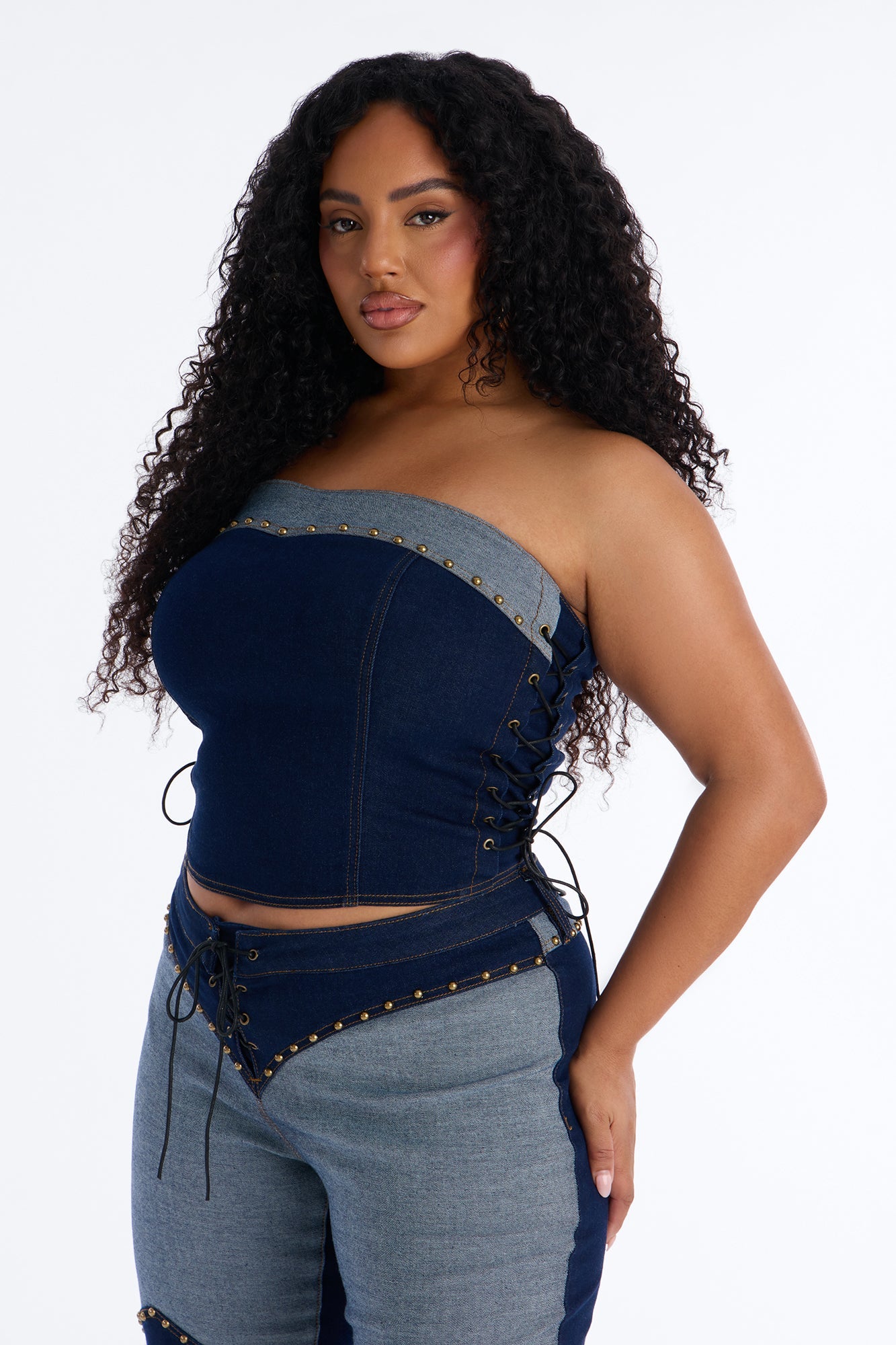 Tianna Denim Corset Flare Pant Set - Dark Denim