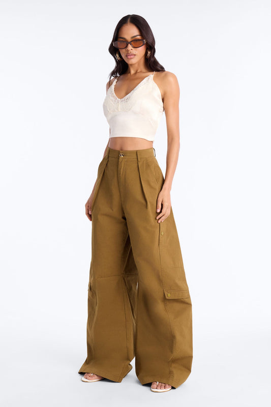 Lyla High Rise Wide Leg Cargo Pant 32″ - Olive