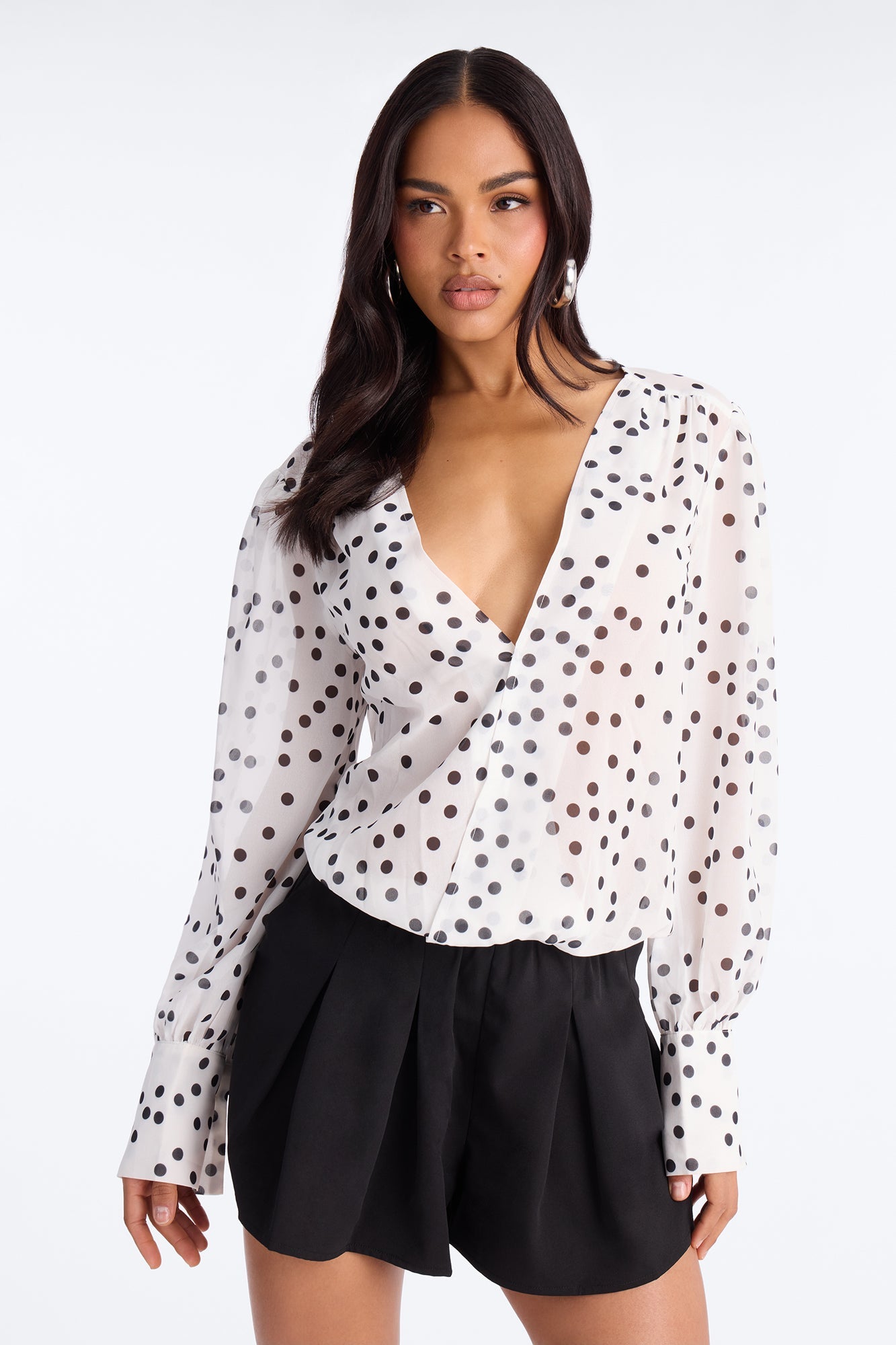 Polka Dot Vibe Chiffon Romper - Black/White