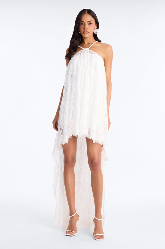 Garden Fairy High Low Lace Maxi Dress - White