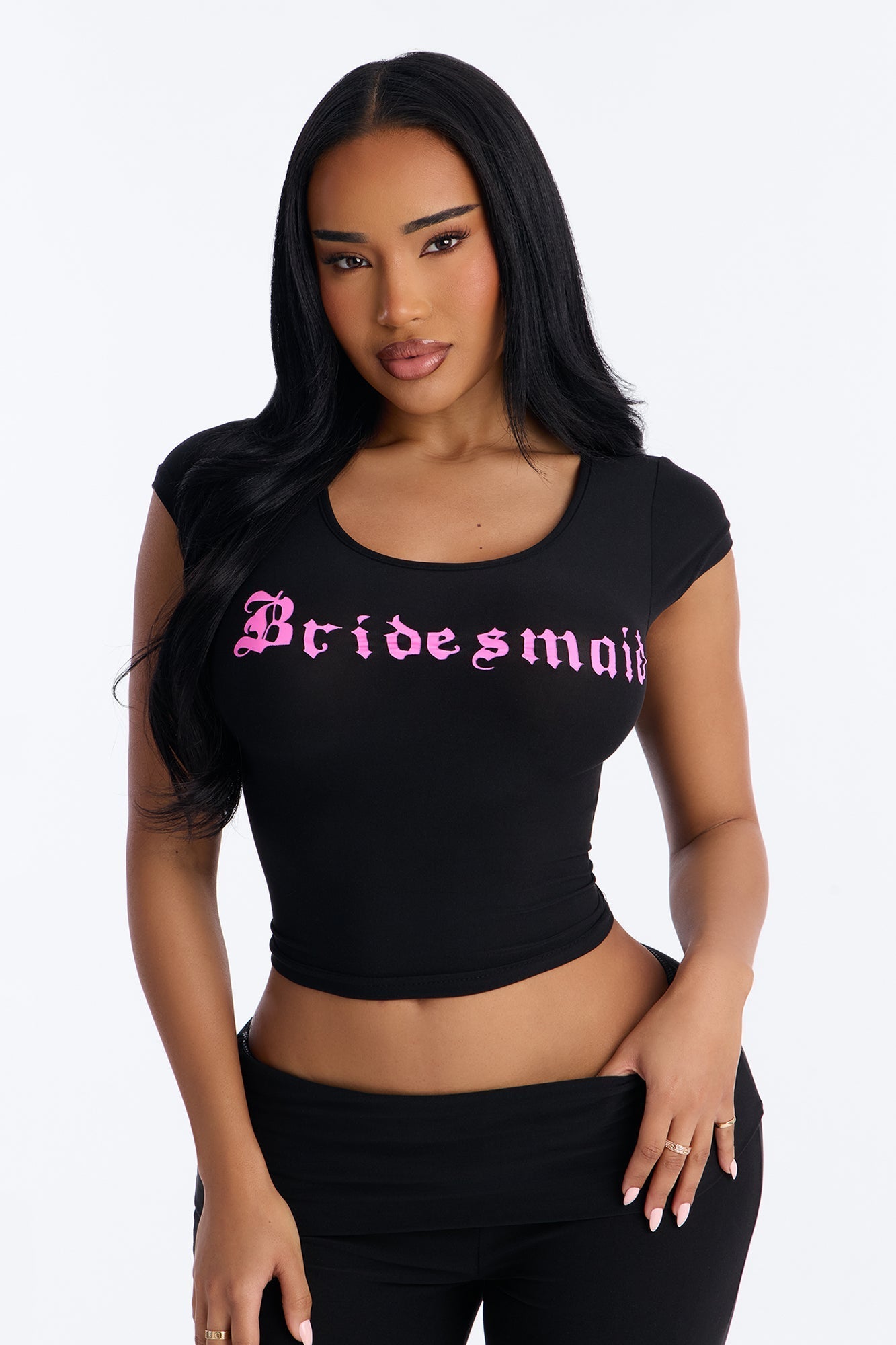 Y2K Bridesmaid PJ Pant Set - Black/Pink Fashion Nova