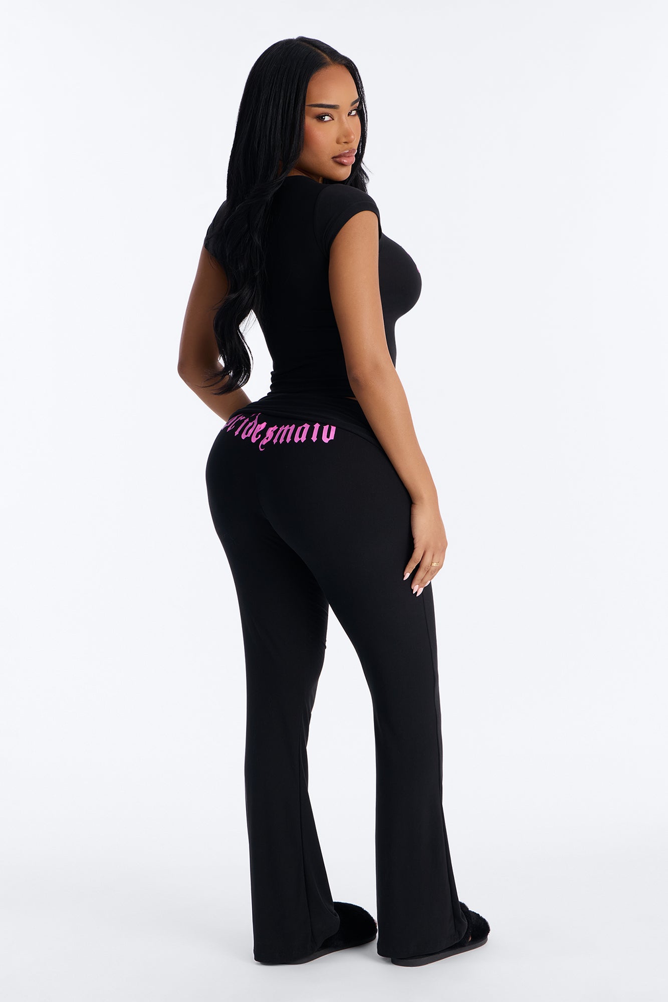 Y2K Bridesmaid PJ Pant Set - Black/Pink Fashion Nova