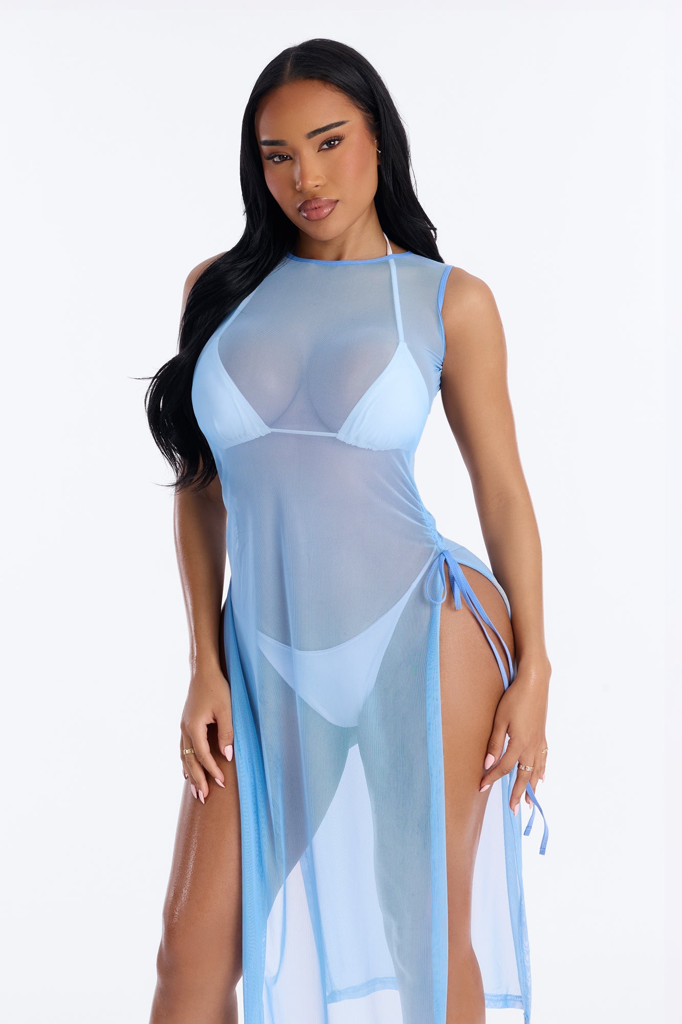 Sheer Thing Mesh Swim Cover Up Dress - Light Blue Fashion Nova
