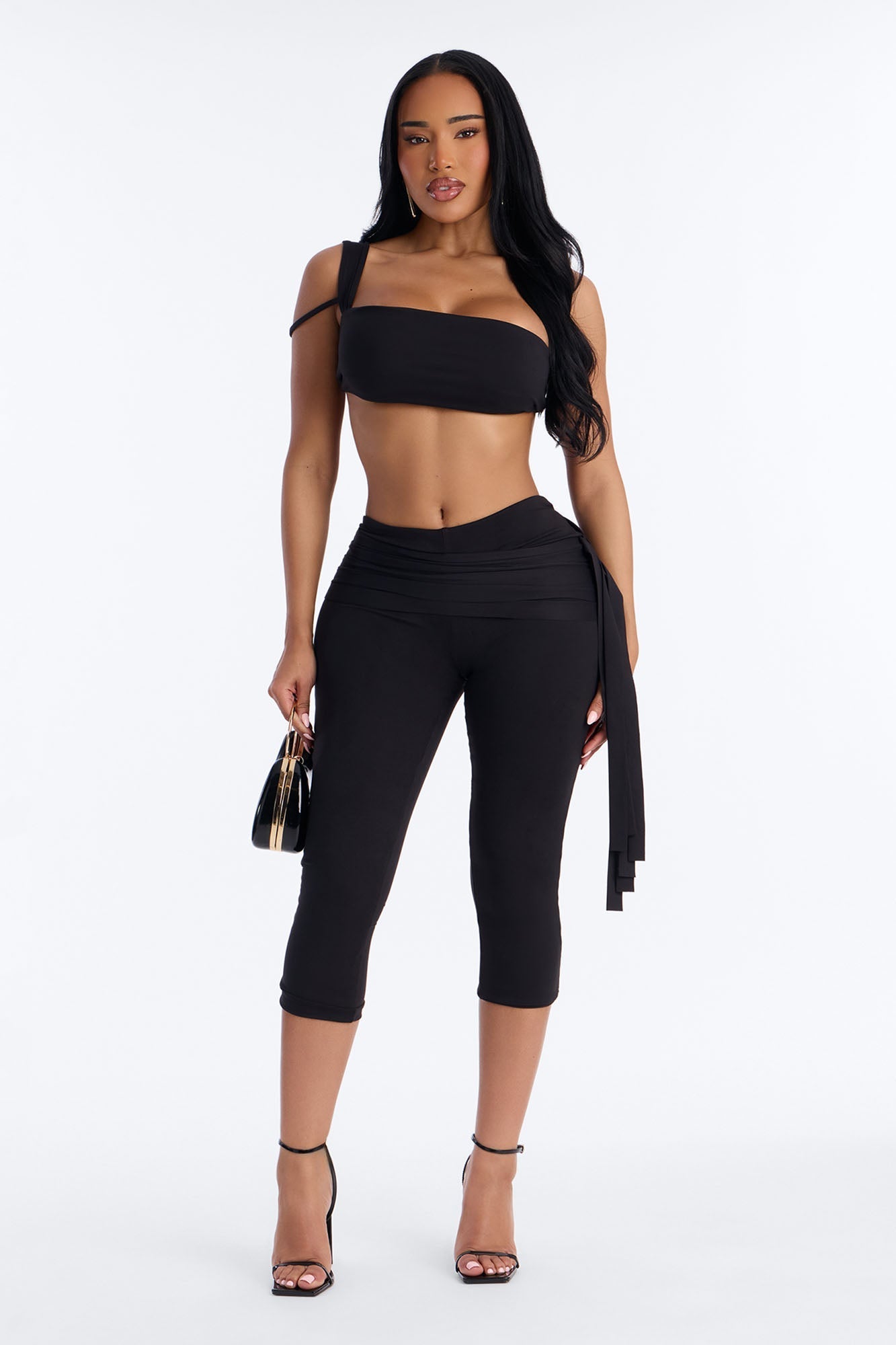Bianca Matte Form Double Lined Tie Capri Pant - Black Fashion Nova