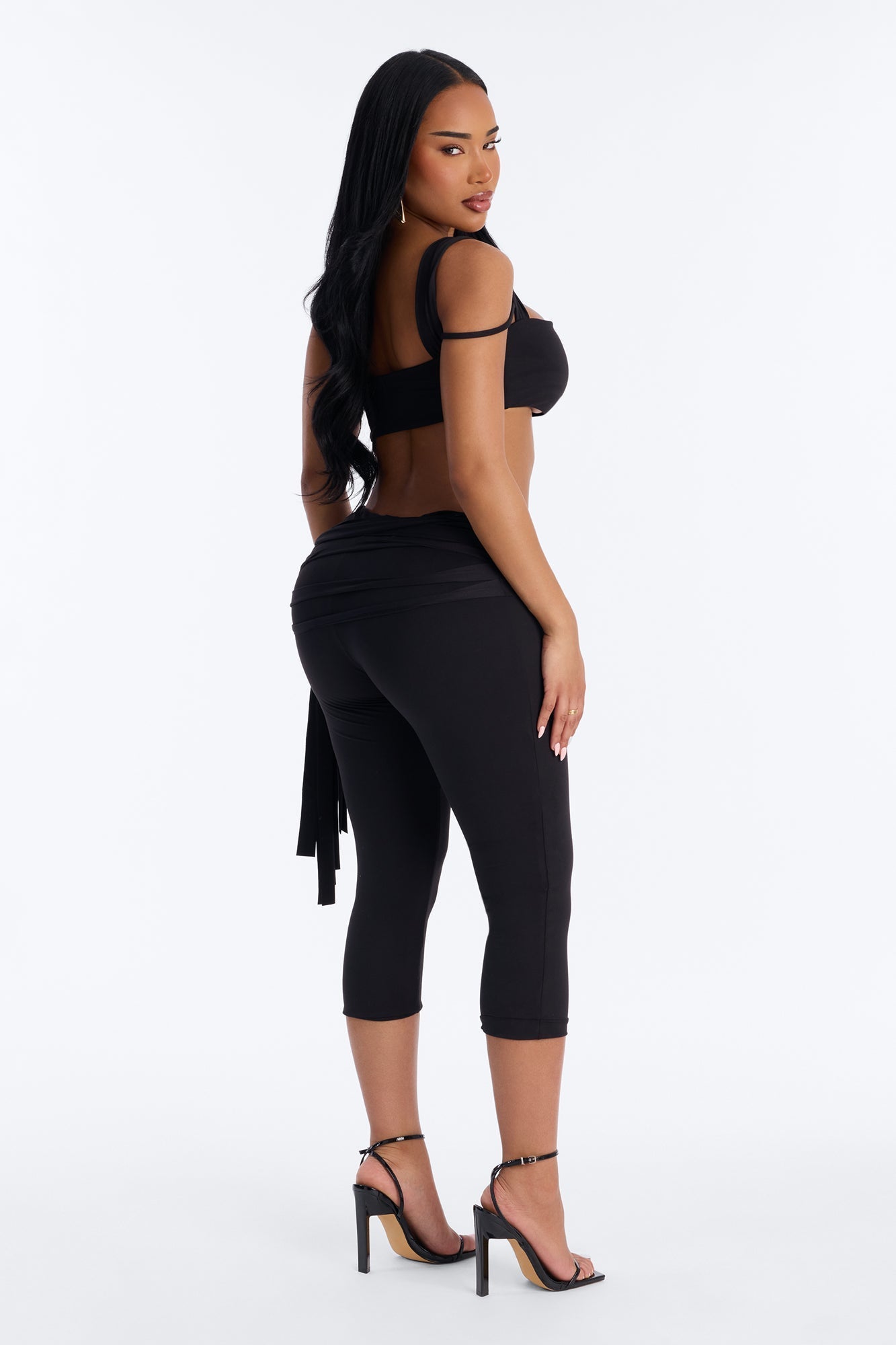 Bianca Matte Form Double Lined Tie Capri Pant - Black Fashion Nova