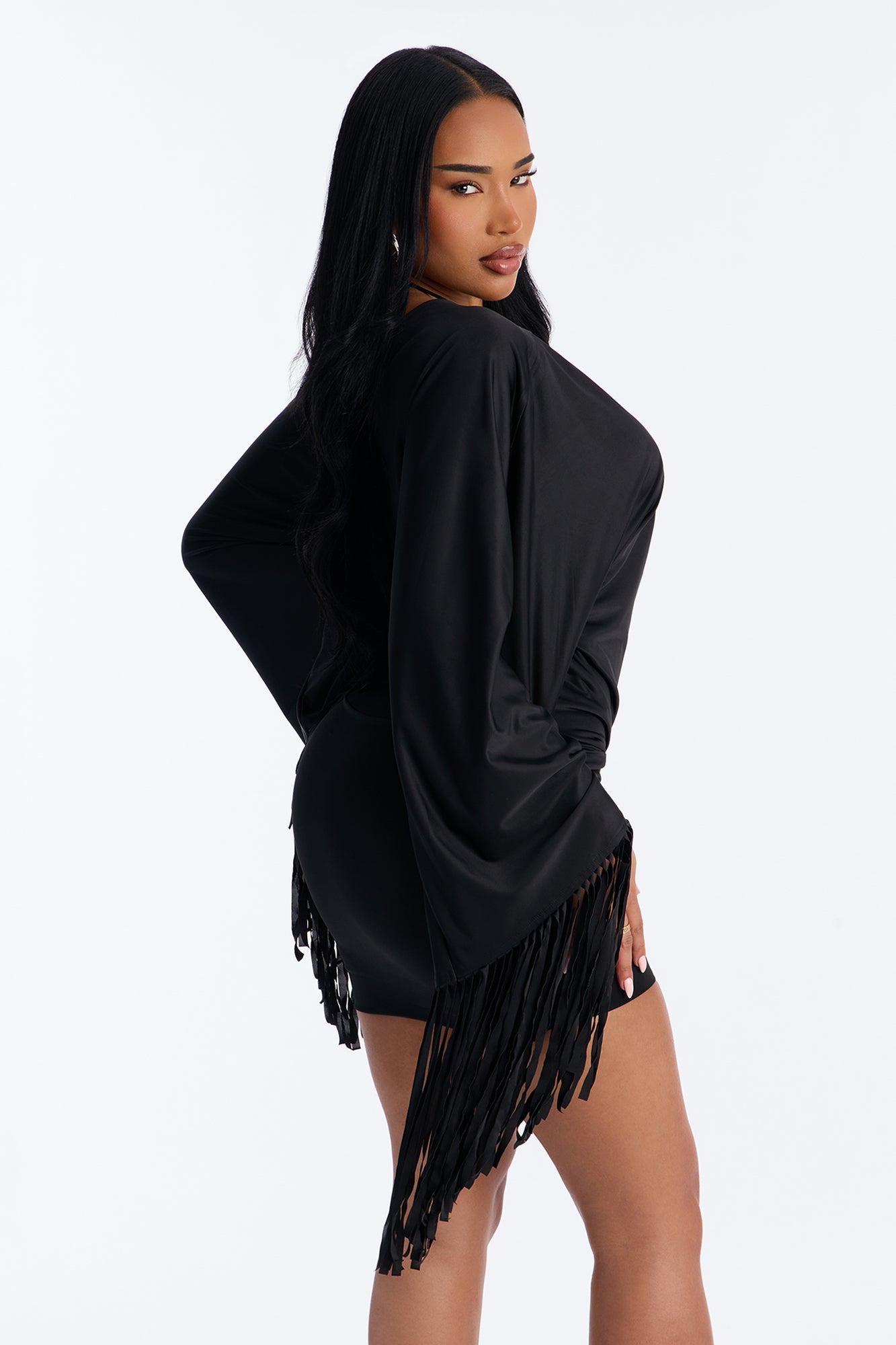 Cleo Studded Fringe Mini Dress - Black Fashion Nova
