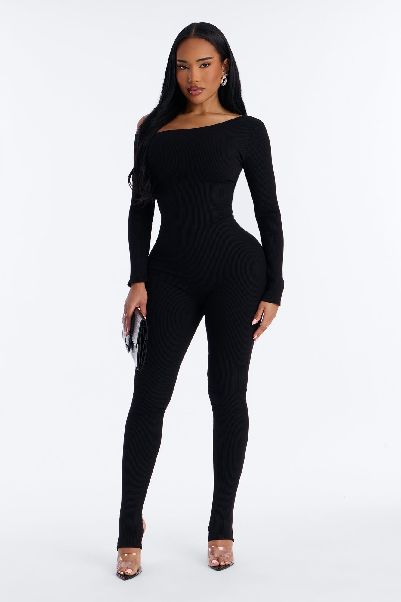 Cyndi Snatched Jumpsuit With Footie - Black Fashion Nova