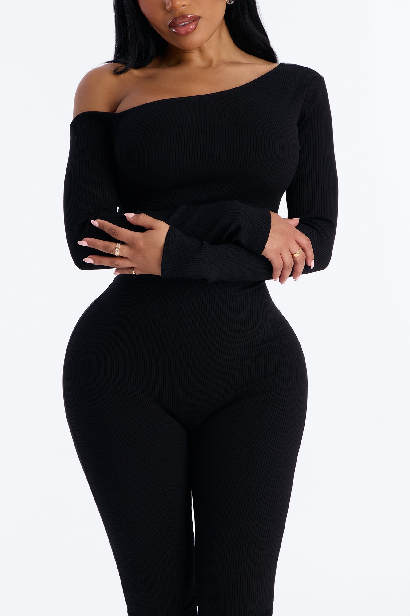 Cyndi Snatched Jumpsuit With Footie - Black Fashion Nova