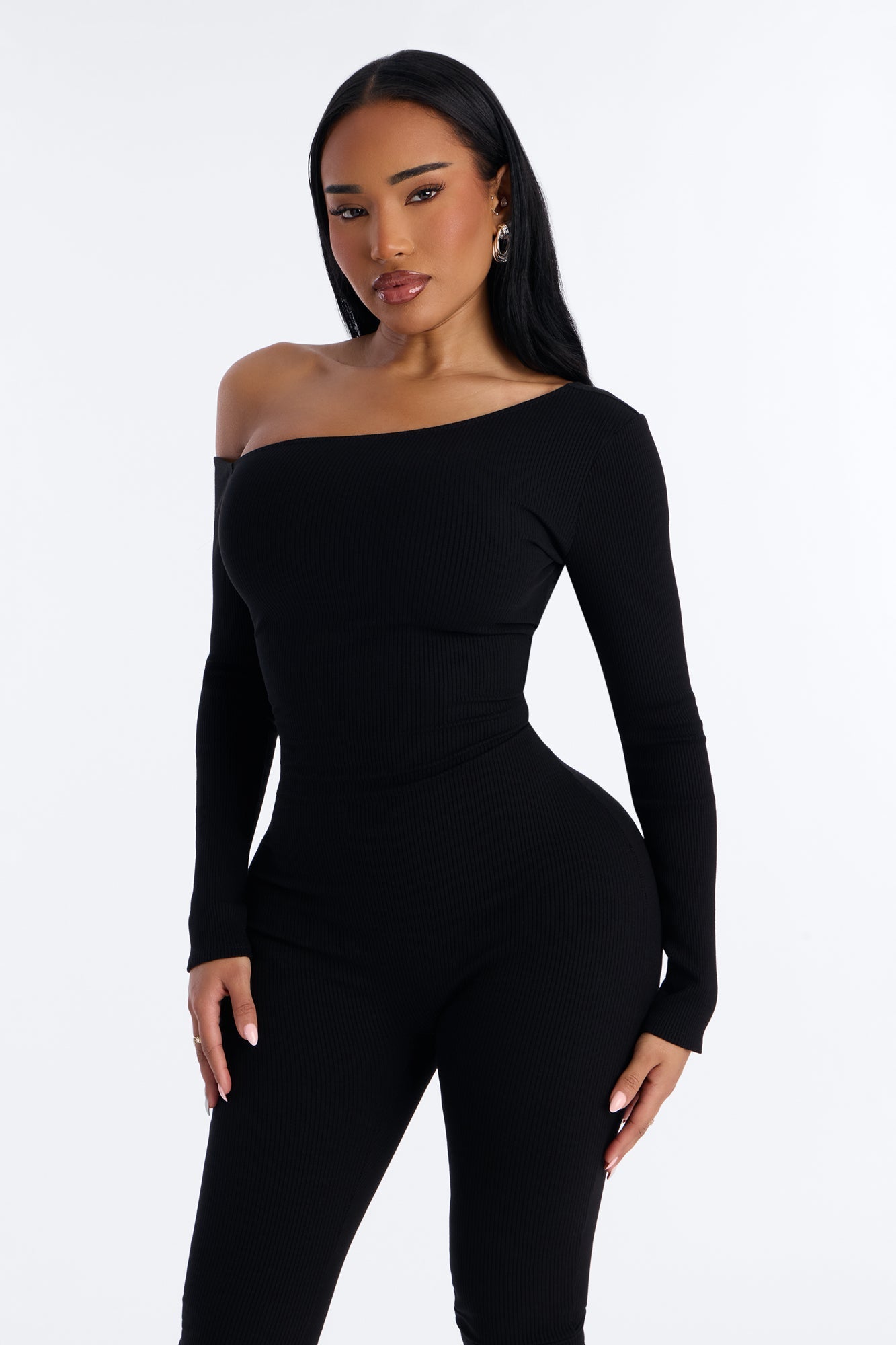 Cyndi Snatched Jumpsuit With Footie - Black Fashion Nova