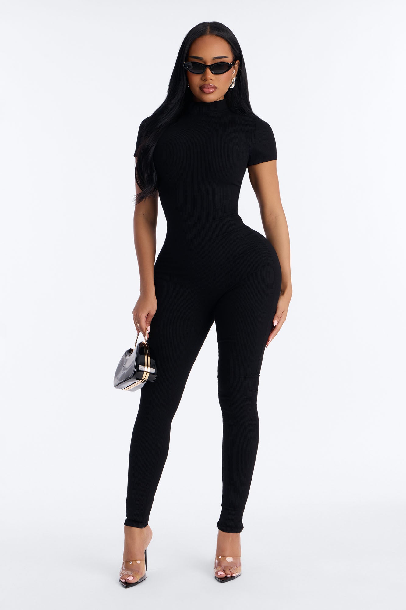 Maribel Short Sleeve Snatched Jumpsuit - Black Fashion Nova