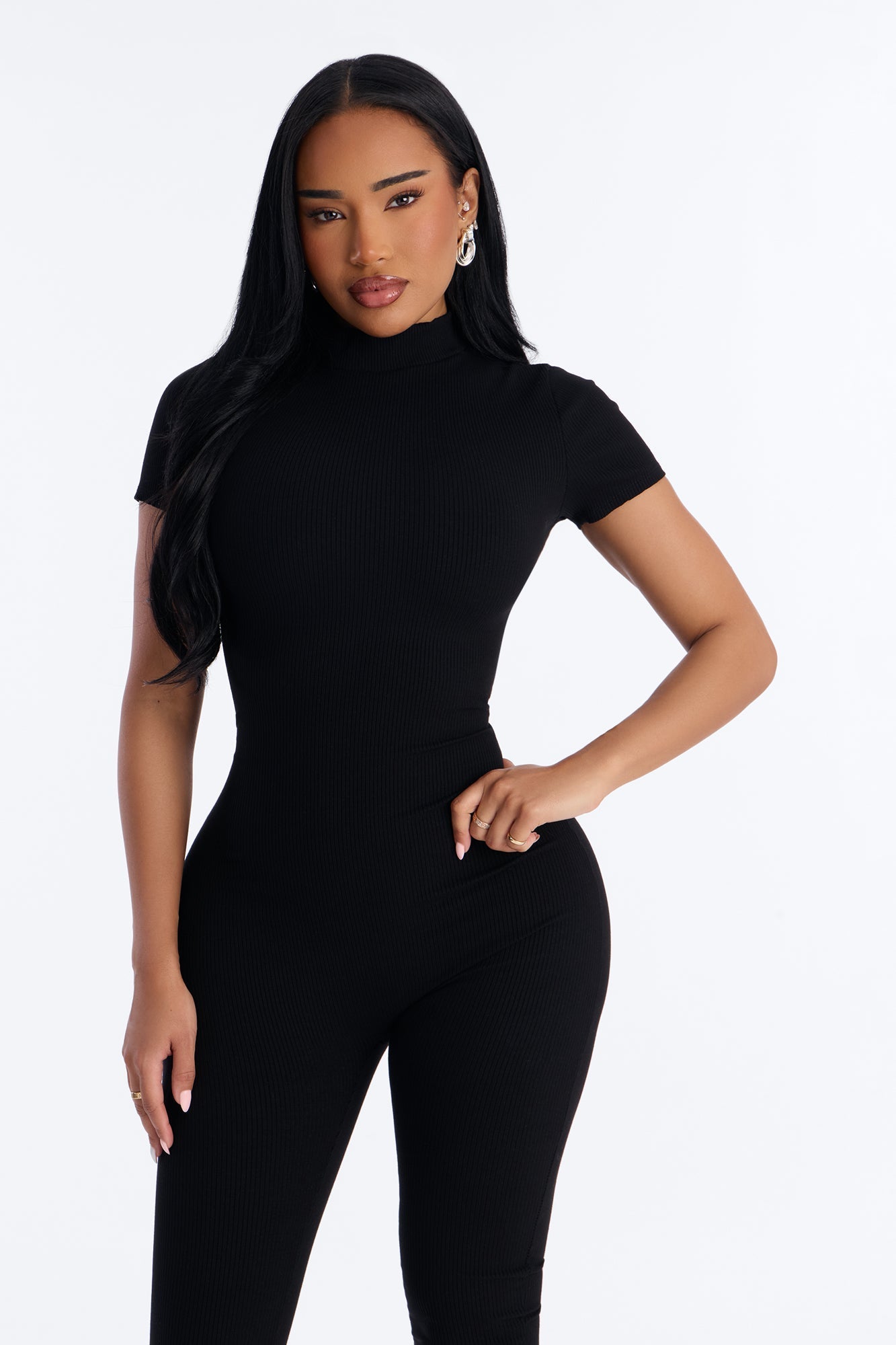Maribel Short Sleeve Snatched Jumpsuit - Black Fashion Nova