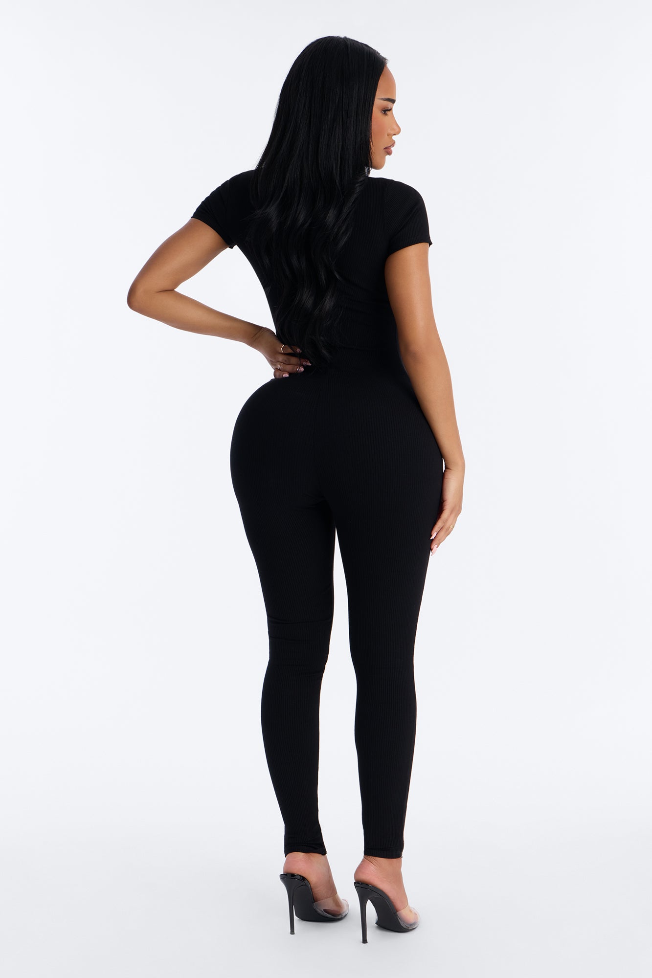 Maribel Short Sleeve Snatched Jumpsuit - Black Fashion Nova