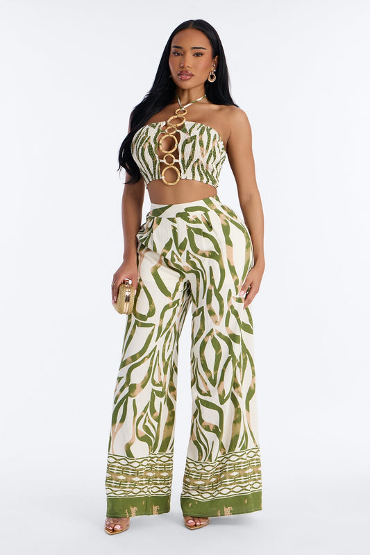 Bali Breeze Halter Pant Set - Olive/combo Fashion Nova