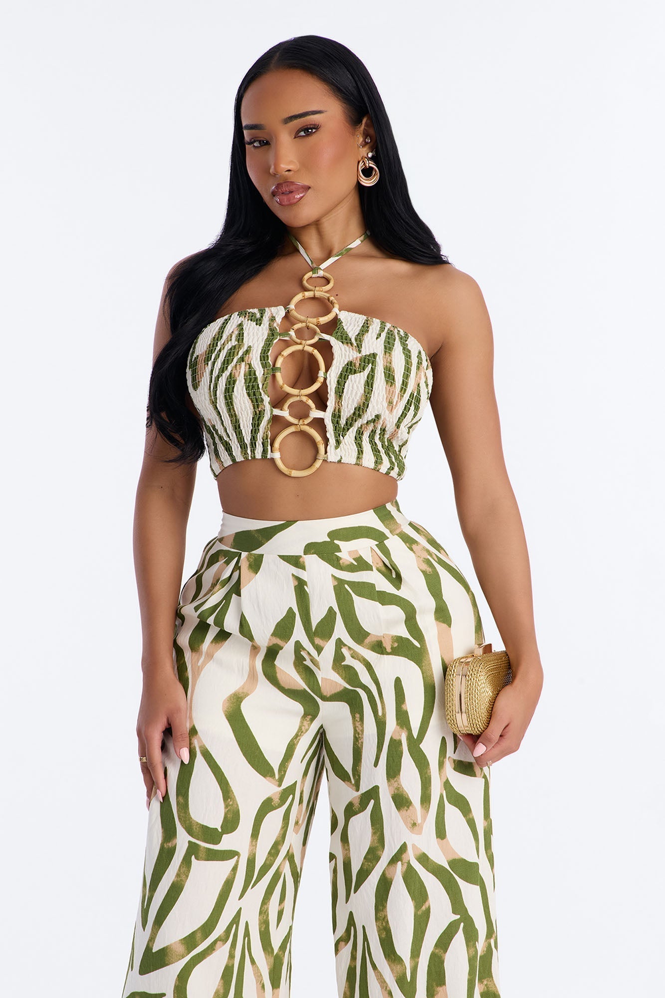 Bali Breeze Halter Pant Set - Olive/combo Fashion Nova
