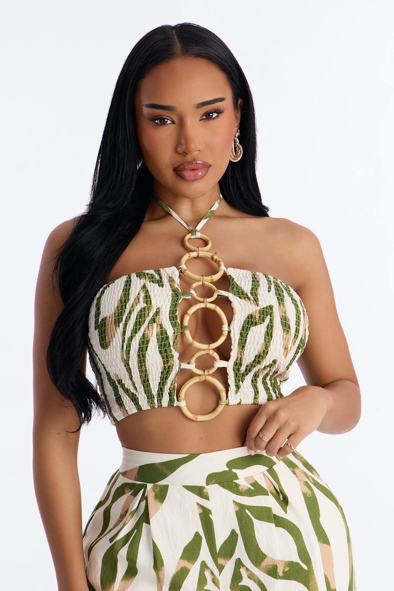 Bali Breeze Halter Pant Set - Olive/combo Fashion Nova