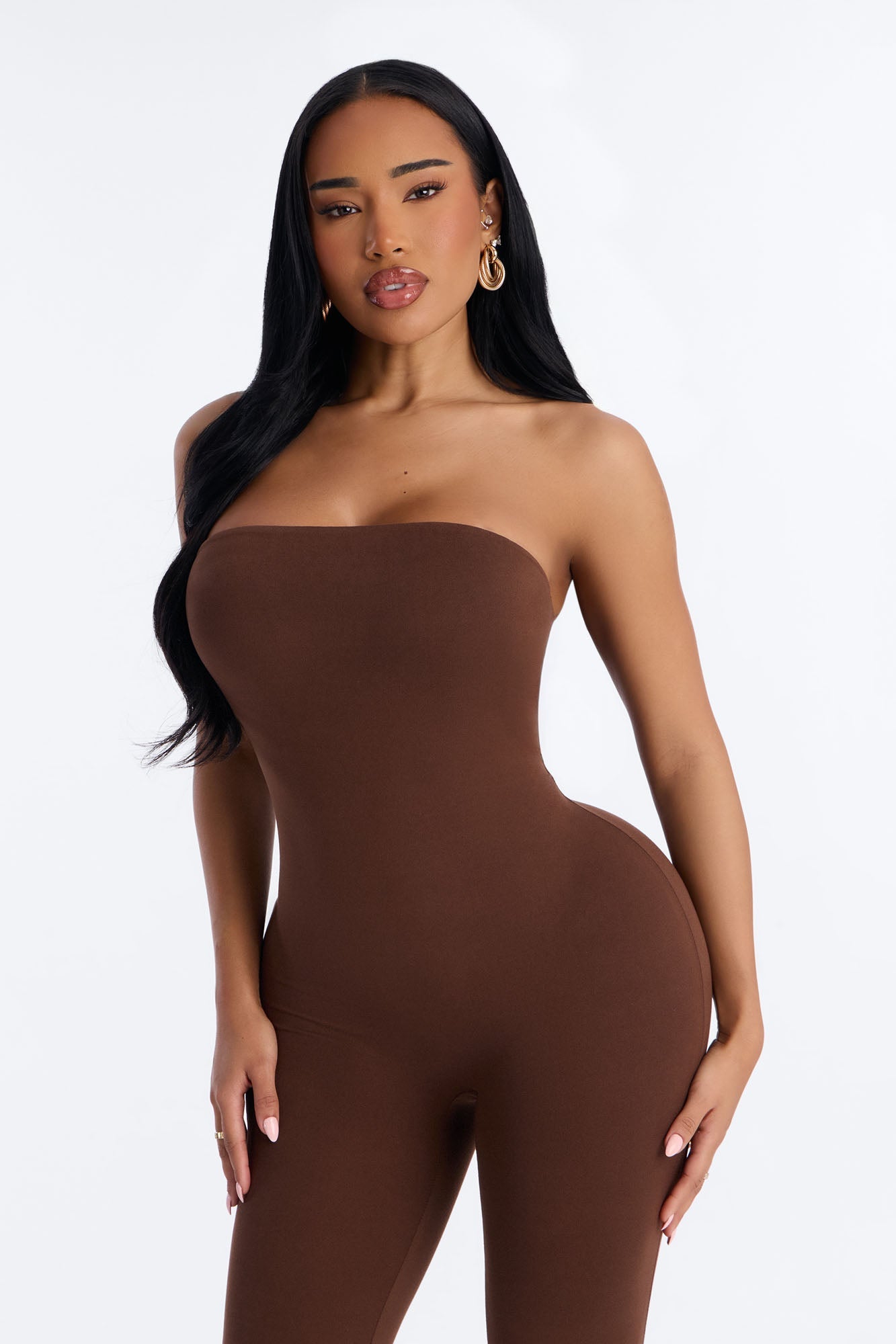 Body Language Skinny Strapless Catsuit - Brown Fashion Nova
