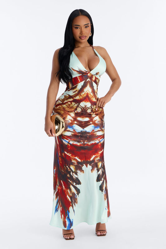 Caprina Sleeveless Satin Maxi Dress - Mint/combo Fashion Nova