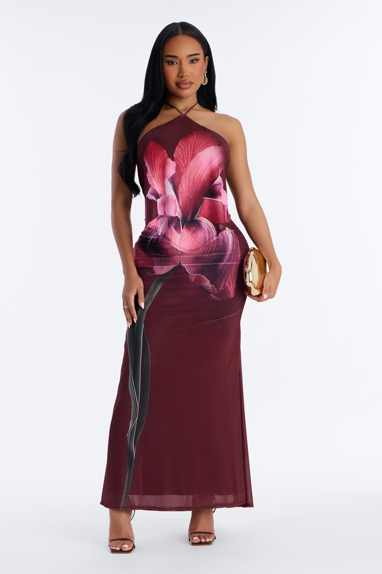 Ruthie Sleeveless Mesh Maxi Dress - Burgundy/combo Fashion Nova