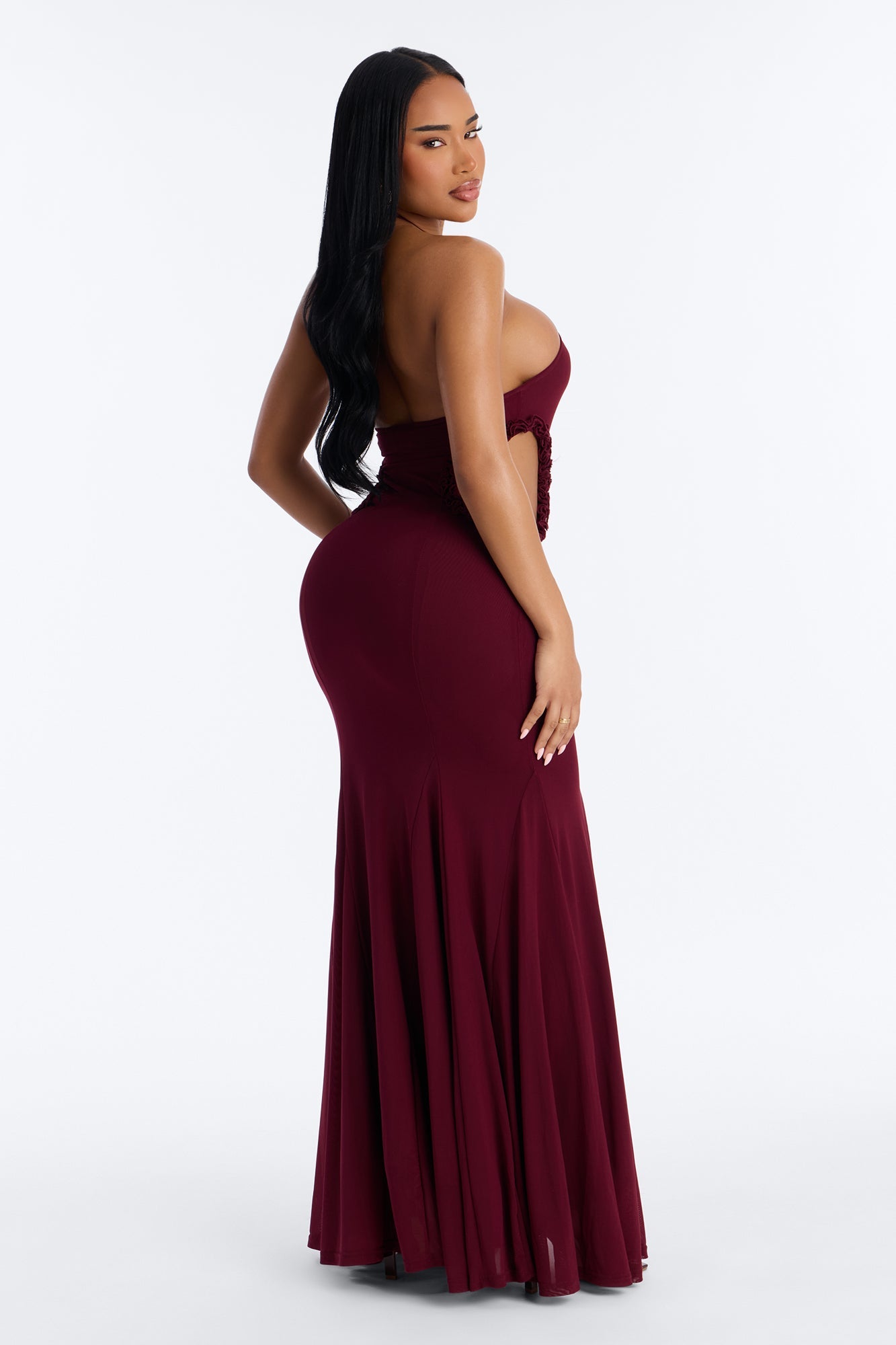 Tatiana Cut Out Mesh Maxi Dress - Wine Fashion Nova