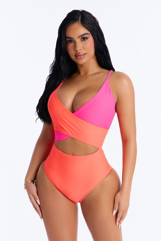 Zuma Beach 1 Piece Swimsuit - Orange/combo Fashion Nova