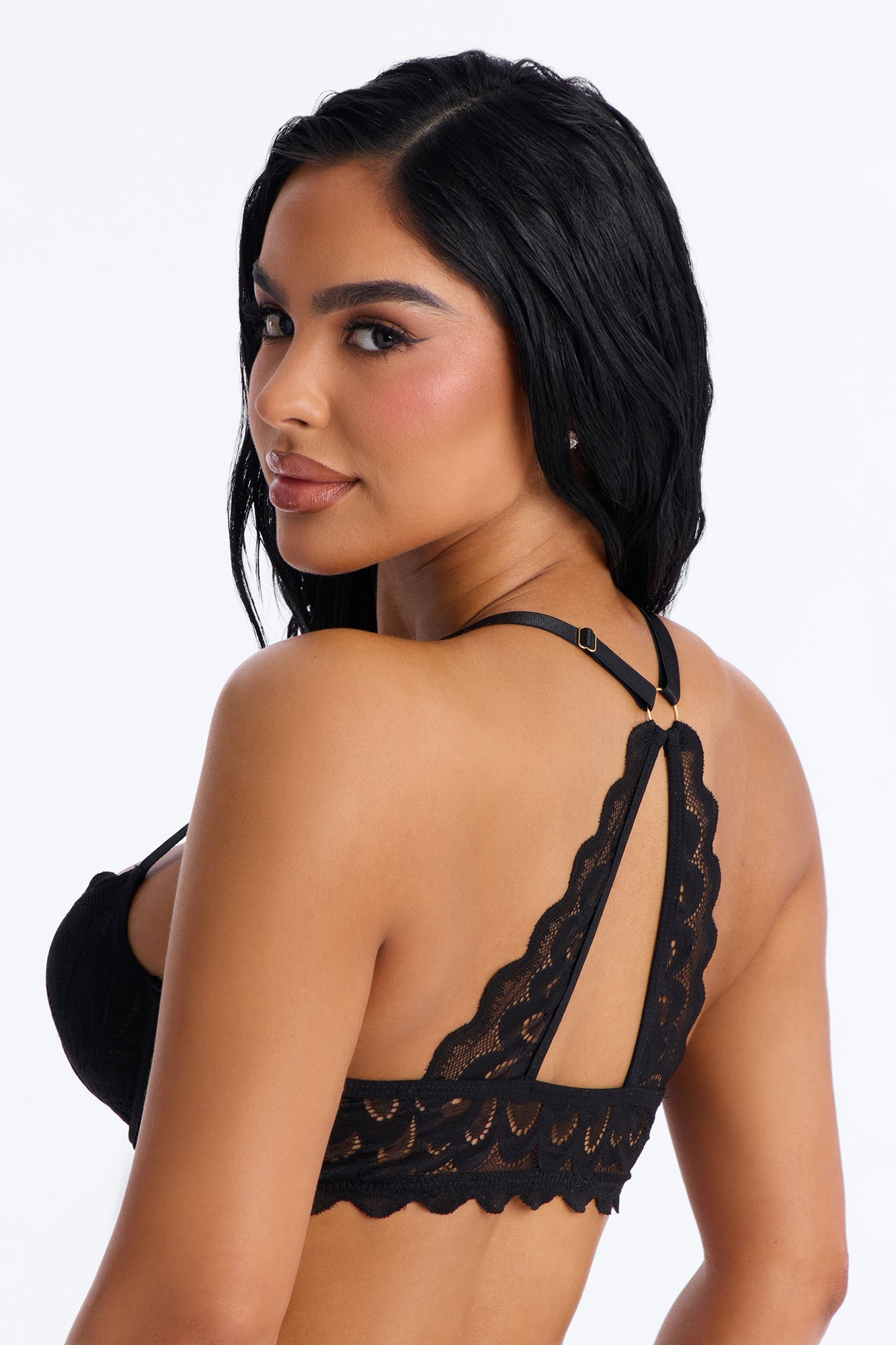Just You Lace Front Closure Racerback Bralette - Black